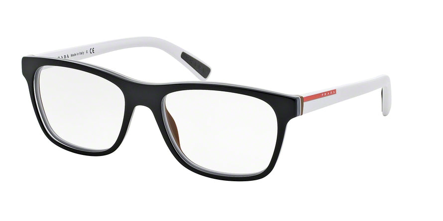 Prada Linea Rossa ACTIVE PS01FVA Square Eyeglasses  TIN1O1-TOP BLACK/WHITE/BROWN 55-17-140 - Color Map black