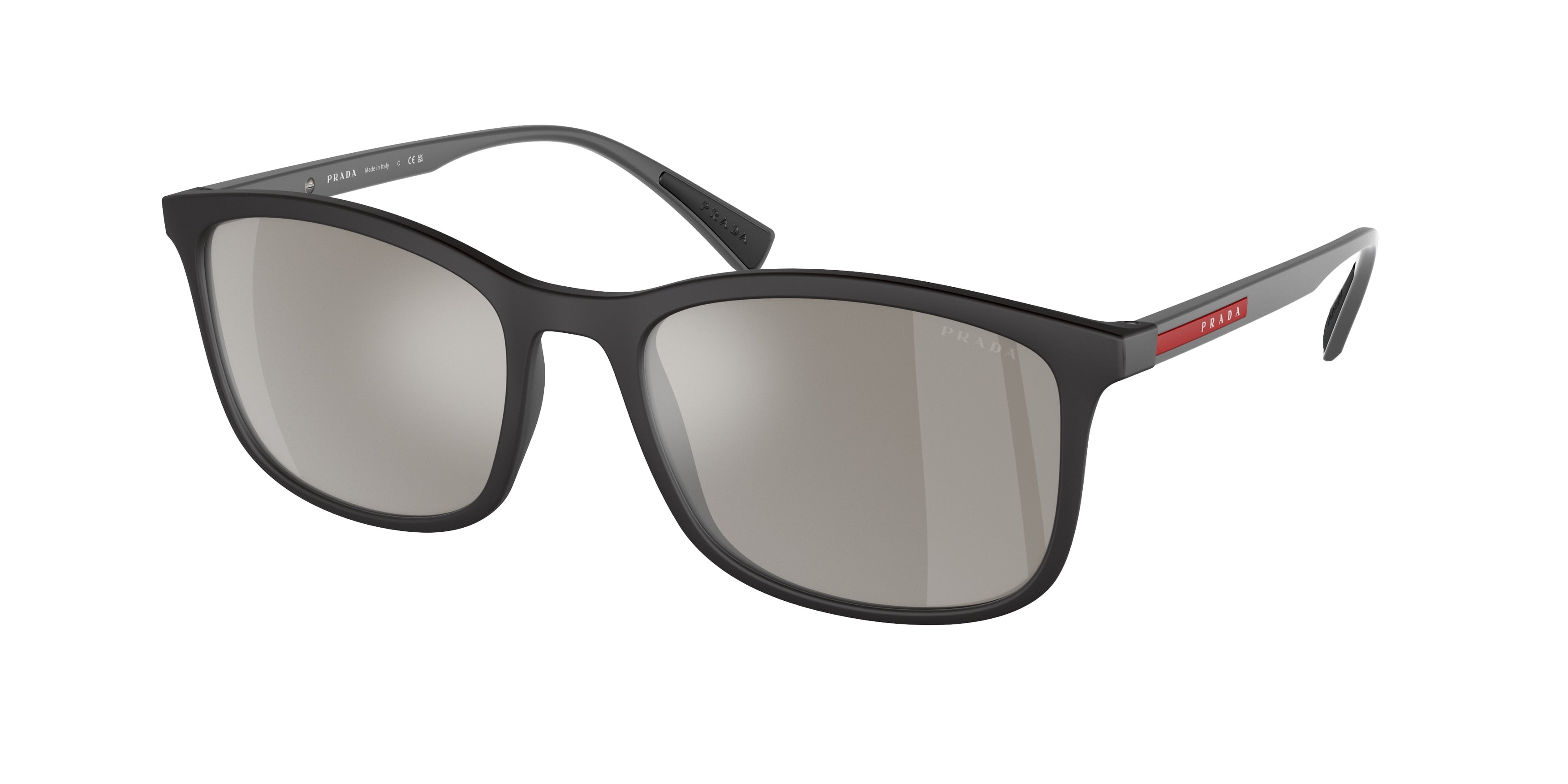Prada Linea Rossa LIFESTYLE PS01TS Rectangle Sunglasses  DG02B0-Black Rubber 55-140-19 - Color Map Black