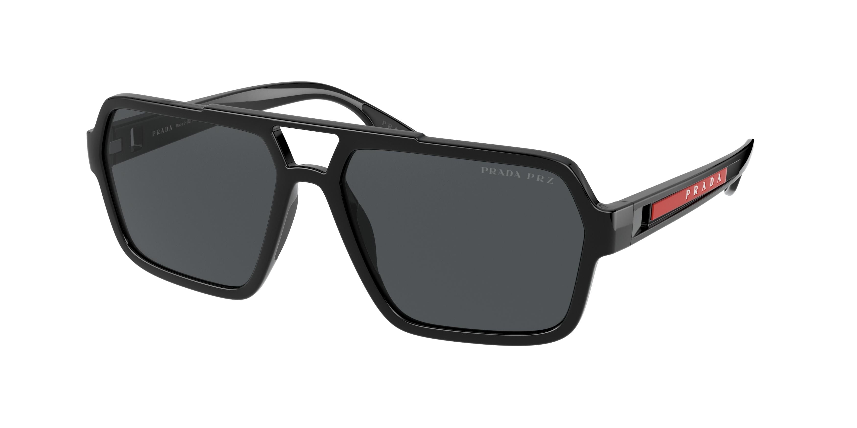 Prada Linea Rossa PS01XS Rectangle Sunglasses  1AB02G-Black 58-145-16 - Color Map Black