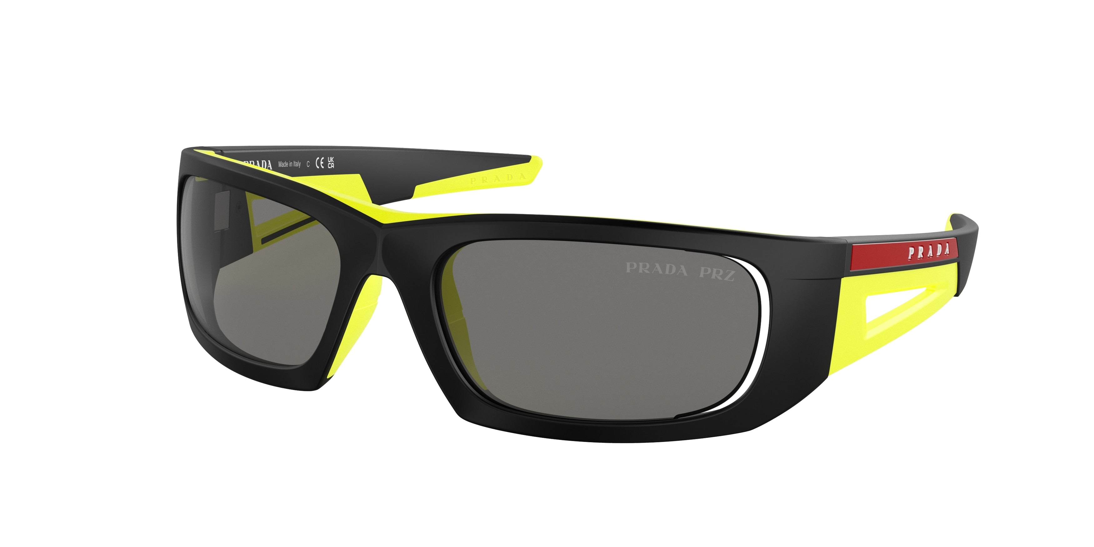 Prada Linea Rossa PS02YS Irregular Sunglasses  17G02G-Matte Black/Yellow 59-125-17 - Color Map Black