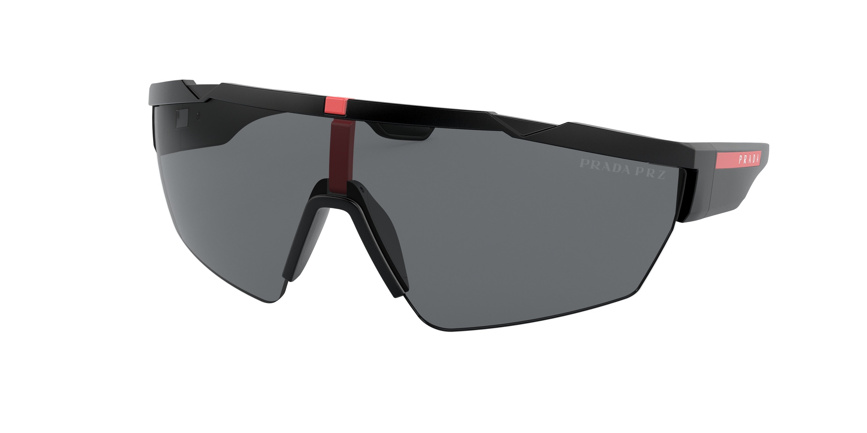Prada Linea Rossa PS03XS Irregular Sunglasses  DG05Z1-Black Rubber 44-125-144 - Color Map Black