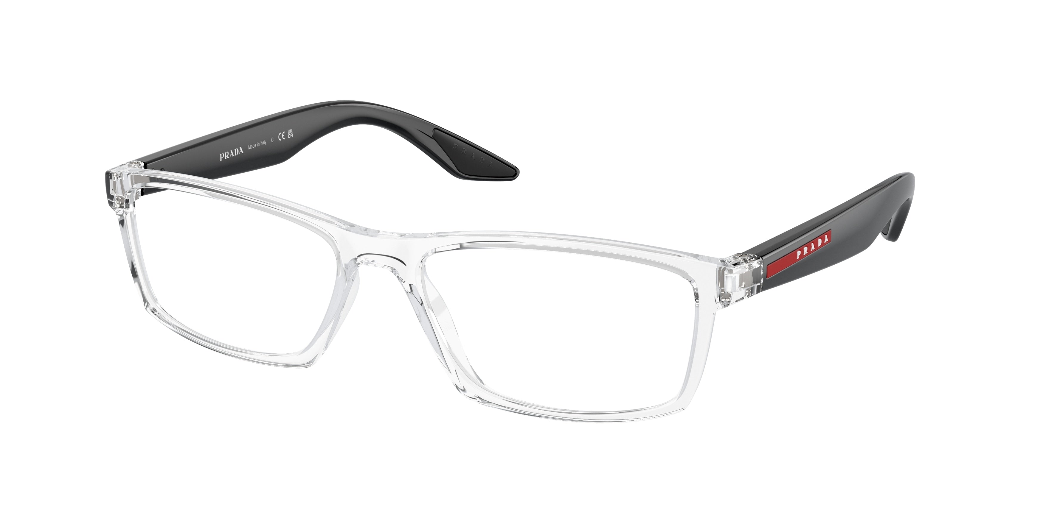 Prada Linea Rossa PS04PV Rectangle Eyeglasses  2AZ1O1-Crystal 56-145-17 - Color Map White