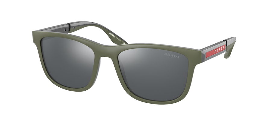 Prada Linea Rossa PS04XSF Square Sunglasses  03S0D3-MILITARY RUBBER/DARK GREY 56-18-145 - Color Map green