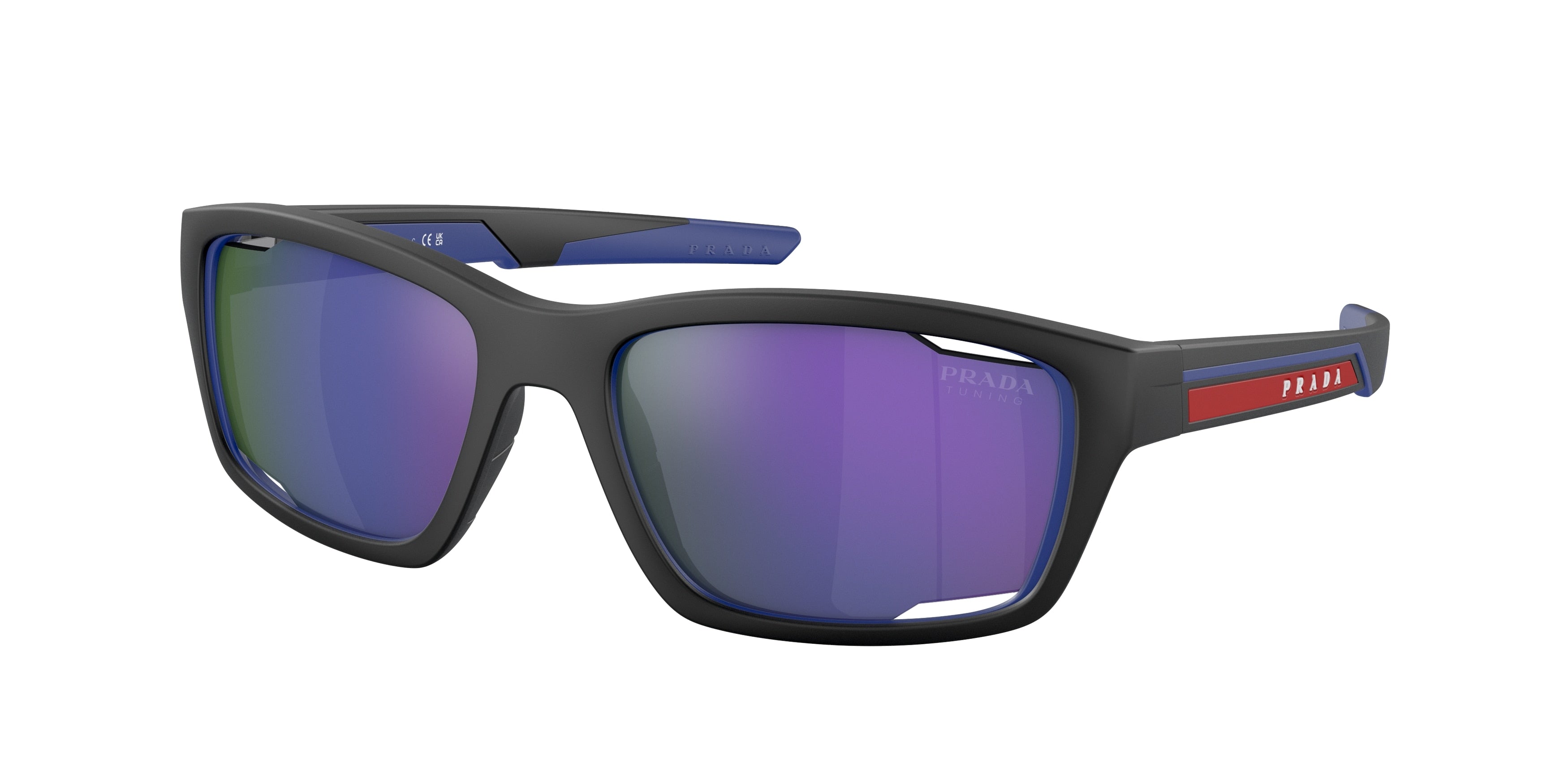 Prada Linea Rossa PS04YS Irregular Sunglasses  16G05U-Matte Black/Blue 57-140-18 - Color Map Black