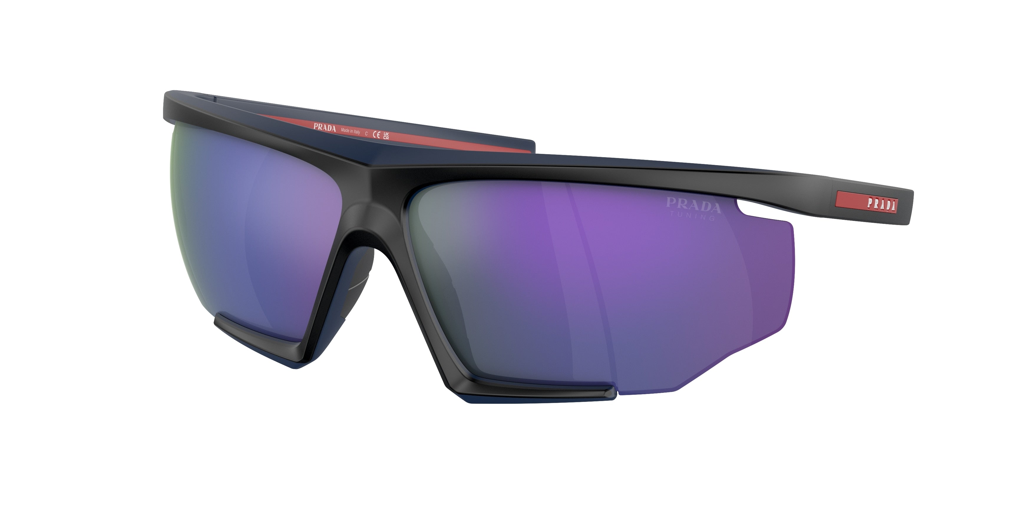 Prada Linea Rossa PS07YS Irregular Sunglasses  13K05U-Black/Red Rubber 76-125-12 - Color Map Black