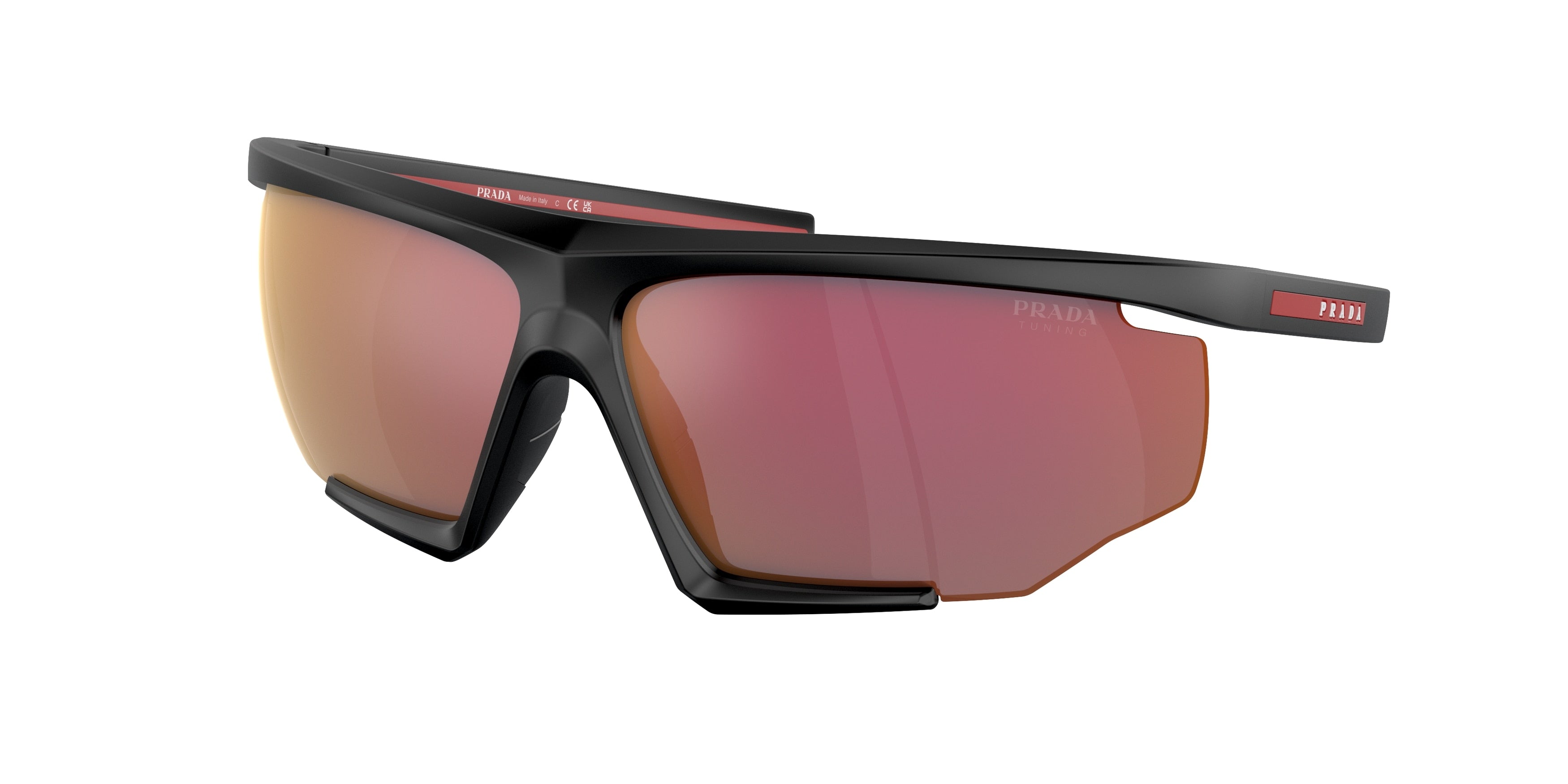 Prada Linea Rossa PS07YS Irregular Sunglasses  DG010A-Black Rubber 76-125-12 - Color Map Black
