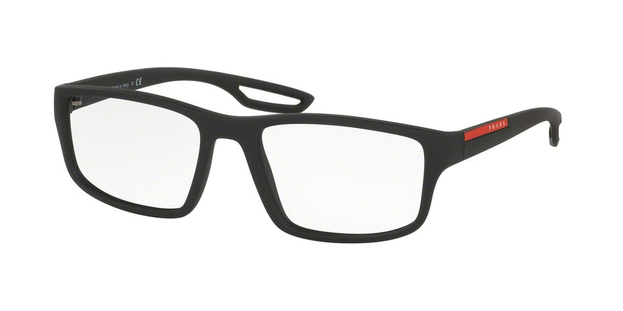 Prada Linea Rossa PS09GV Rectangle Eyeglasses  DG01O1-BLACK RUBBER 55-18-140 - Color Map black