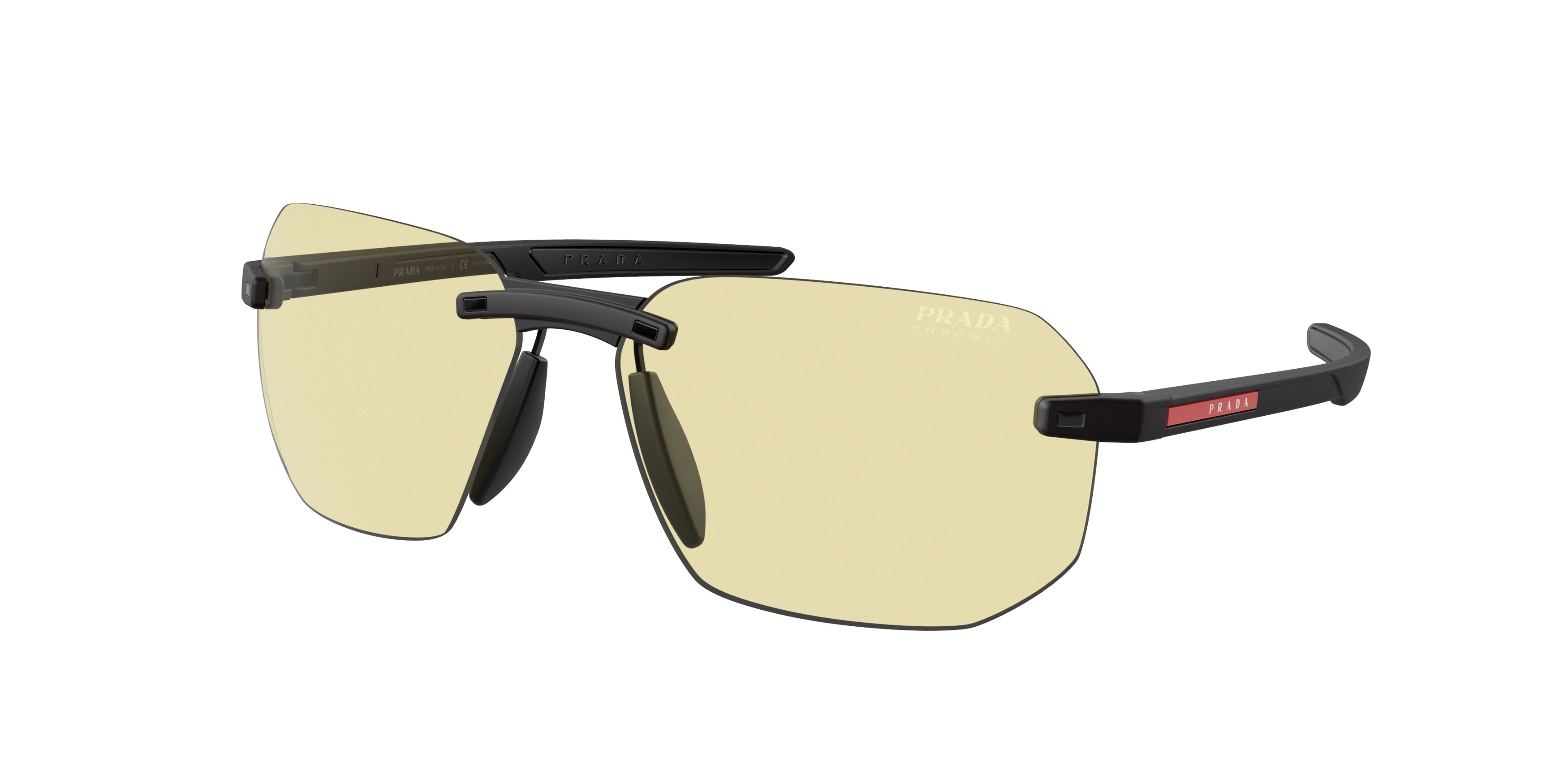 Prada Linea Rossa PS09WS Irregular Sunglasses  DG002S-Black Rubber 62-130-14 - Color Map Black