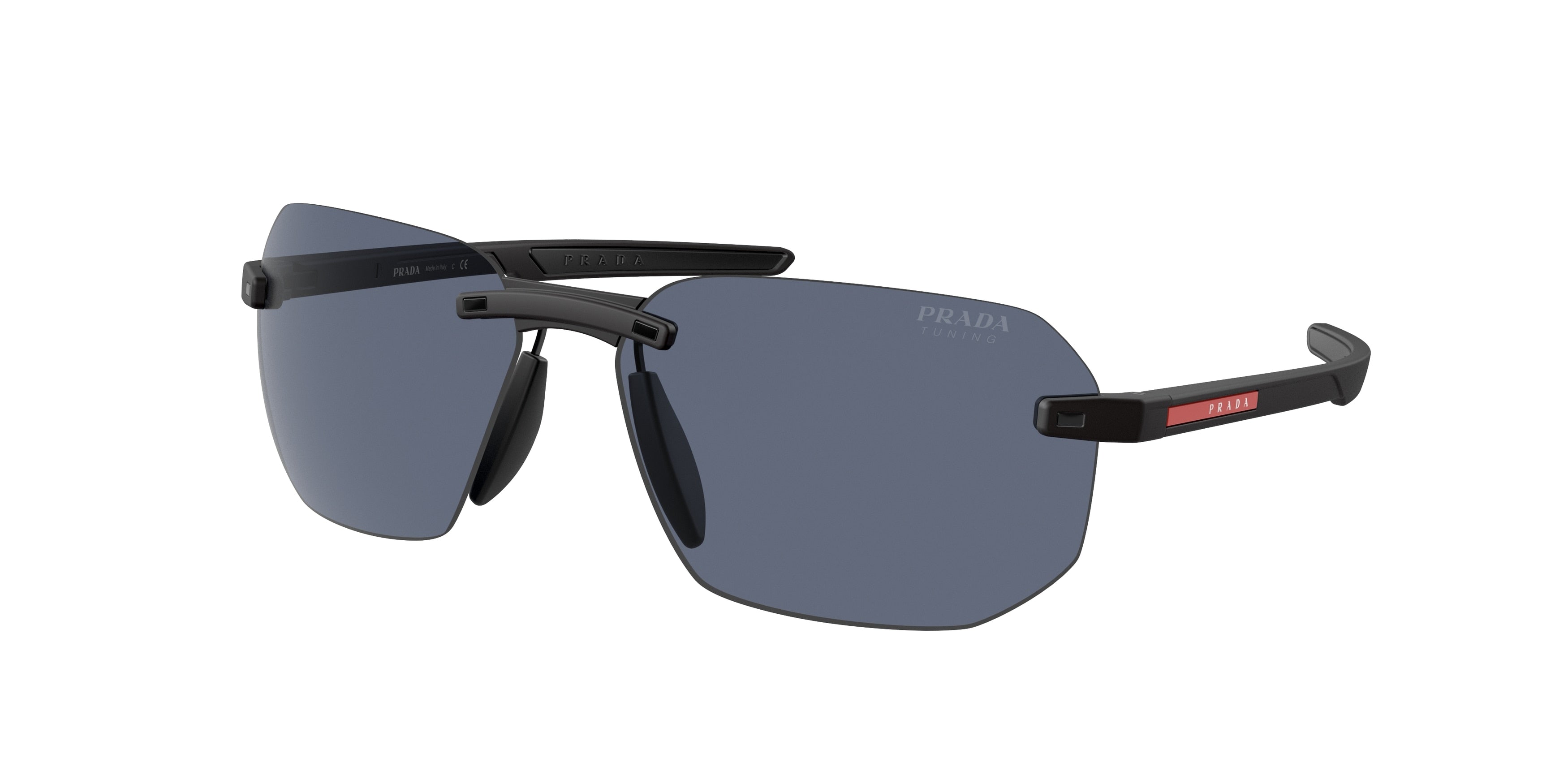 Prada Linea Rossa PS09WS Irregular Sunglasses  DG009R-Black Rubber 62-130-14 - Color Map Black