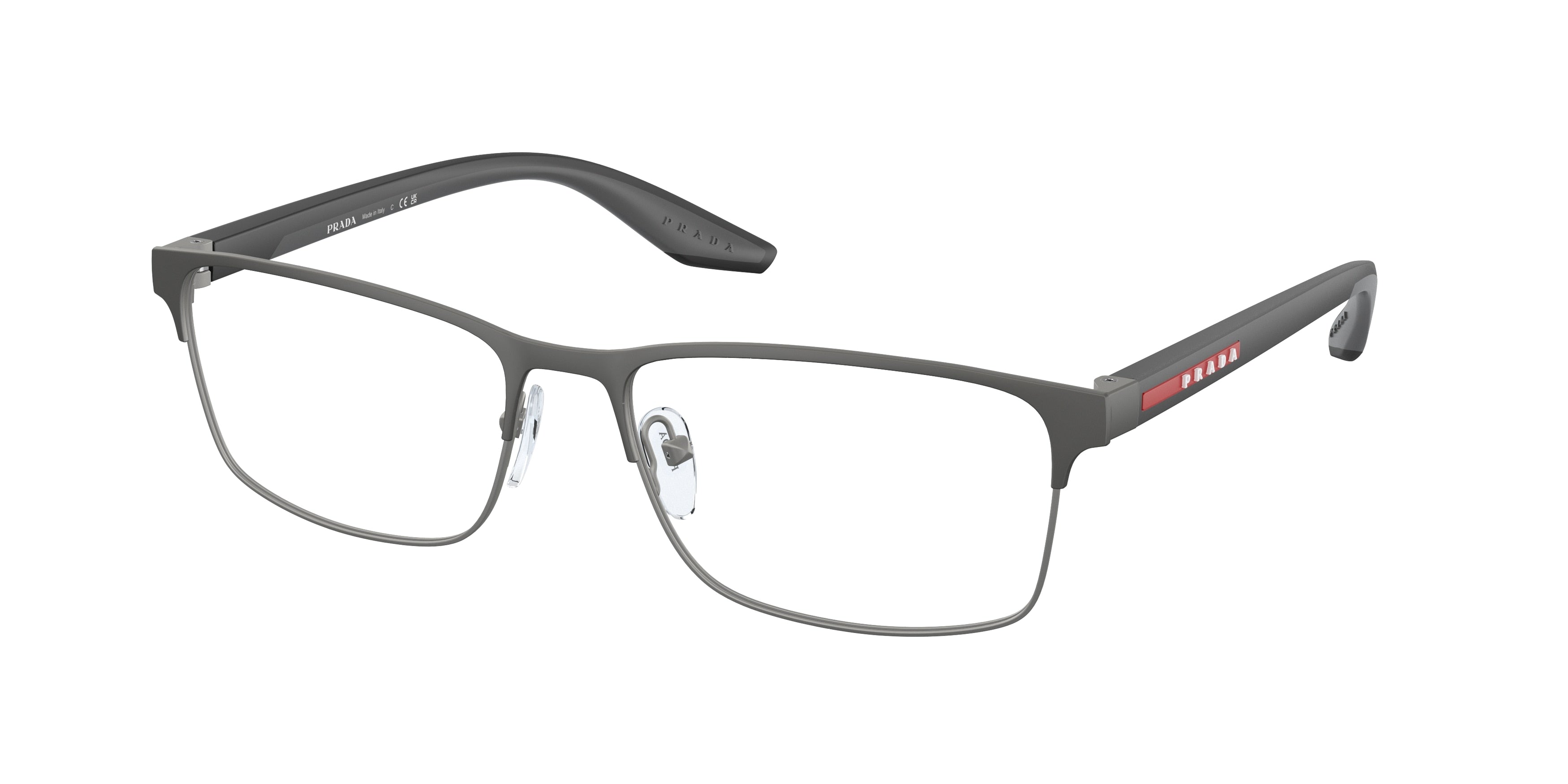 Prada Linea Rossa PS50PV Rectangle Eyeglasses  12H1O1-Grey Rubber 57-145-17 - Color Map Grey