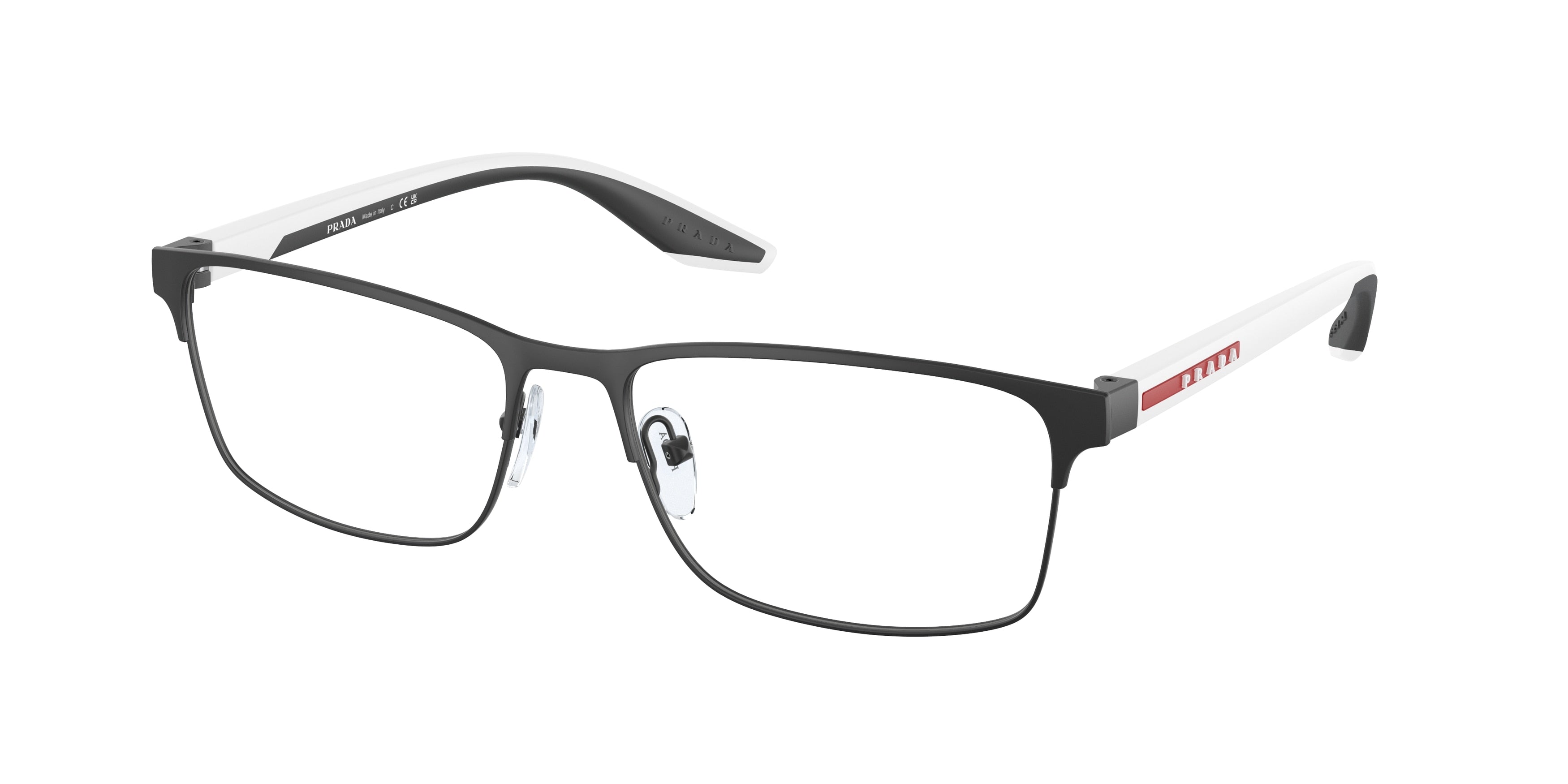 Prada Linea Rossa PS50PV Rectangle Eyeglasses  DG01O1-Black Rubber 57-145-17 - Color Map Black