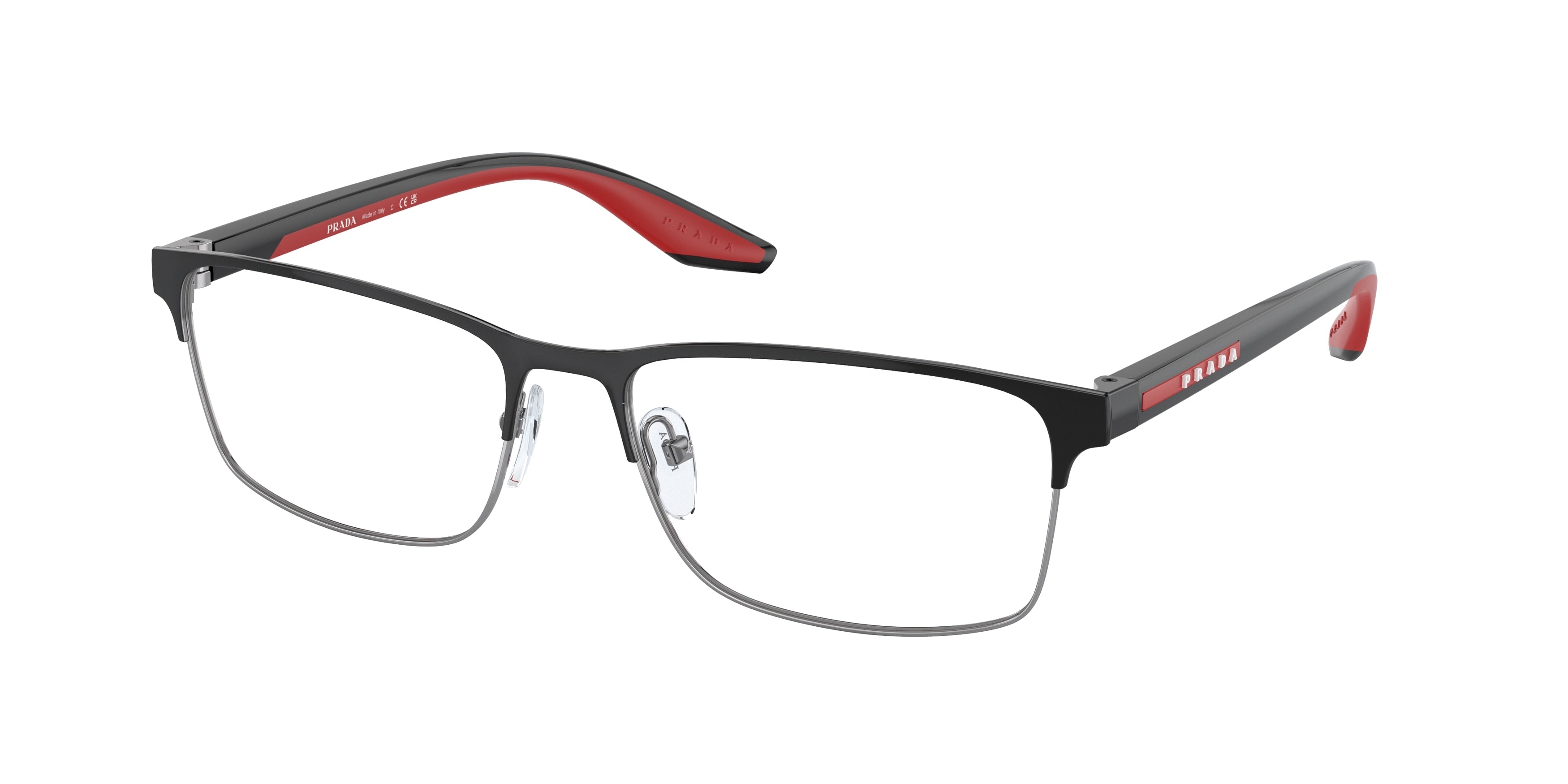 Prada Linea Rossa PS50PV Rectangle Eyeglasses  YDC1O1-Black/Silver 57-145-17 - Color Map Black