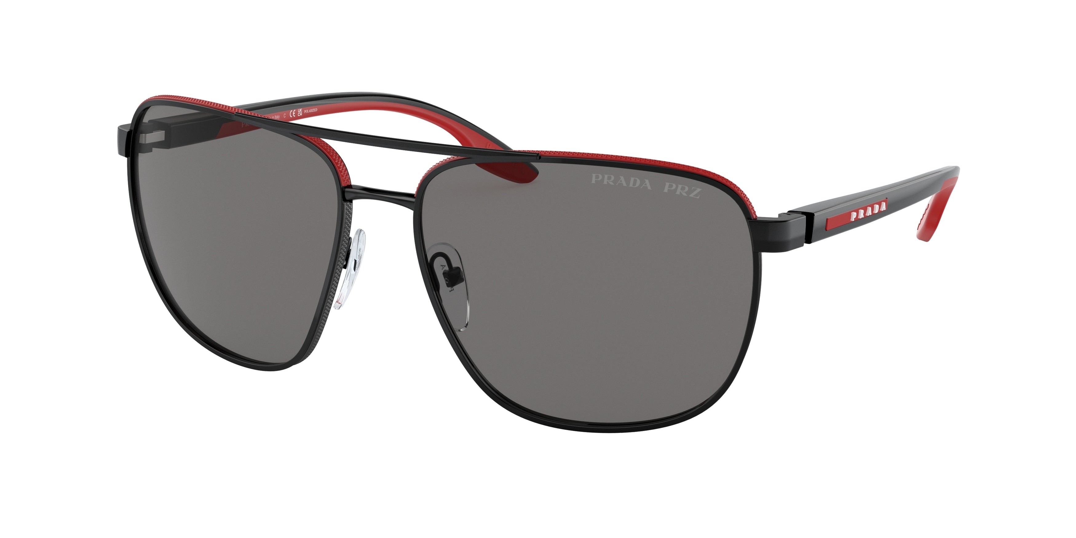 Prada Linea Rossa PS50YS Pilot Sunglasses  19G02G-Black/Red 62-145-16 - Color Map Black