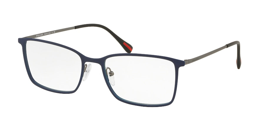 Prada Linea Rossa LIFESTYLE PS51LV Rectangle Eyeglasses  3701O1-BLUE RUBBER/GUNMETAL RUBBER 56-18-145 - Color Map blue