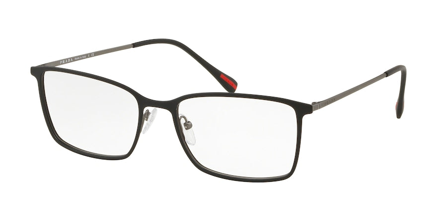 Prada Linea Rossa LIFESTYLE PS51LV Rectangle Eyeglasses  6BJ1O1-BLACK RUBBER/GUNMETAL RUBBER 56-18-145 - Color Map black