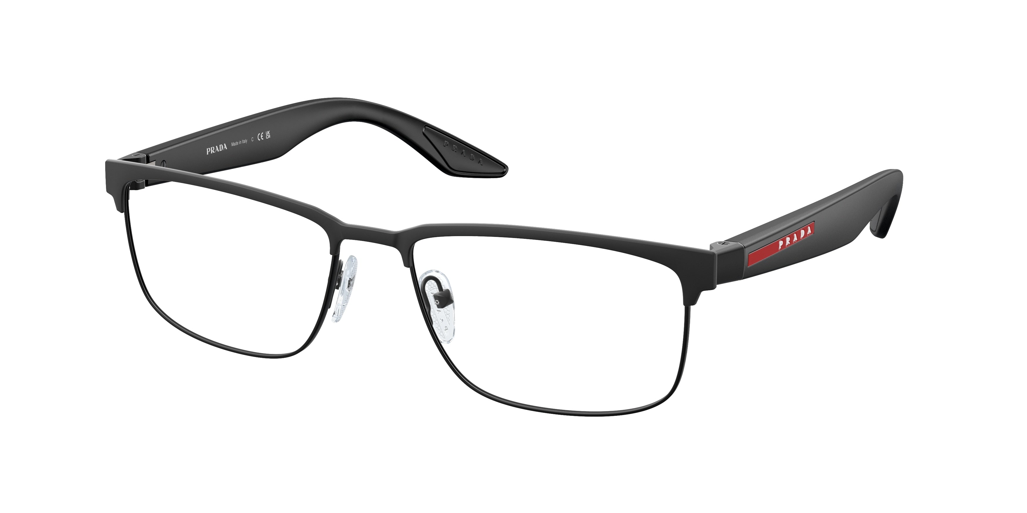 Prada Linea Rossa PS51PV Rectangle Eyeglasses  DG01O1-Black Rubber 56-145-17 - Color Map Black