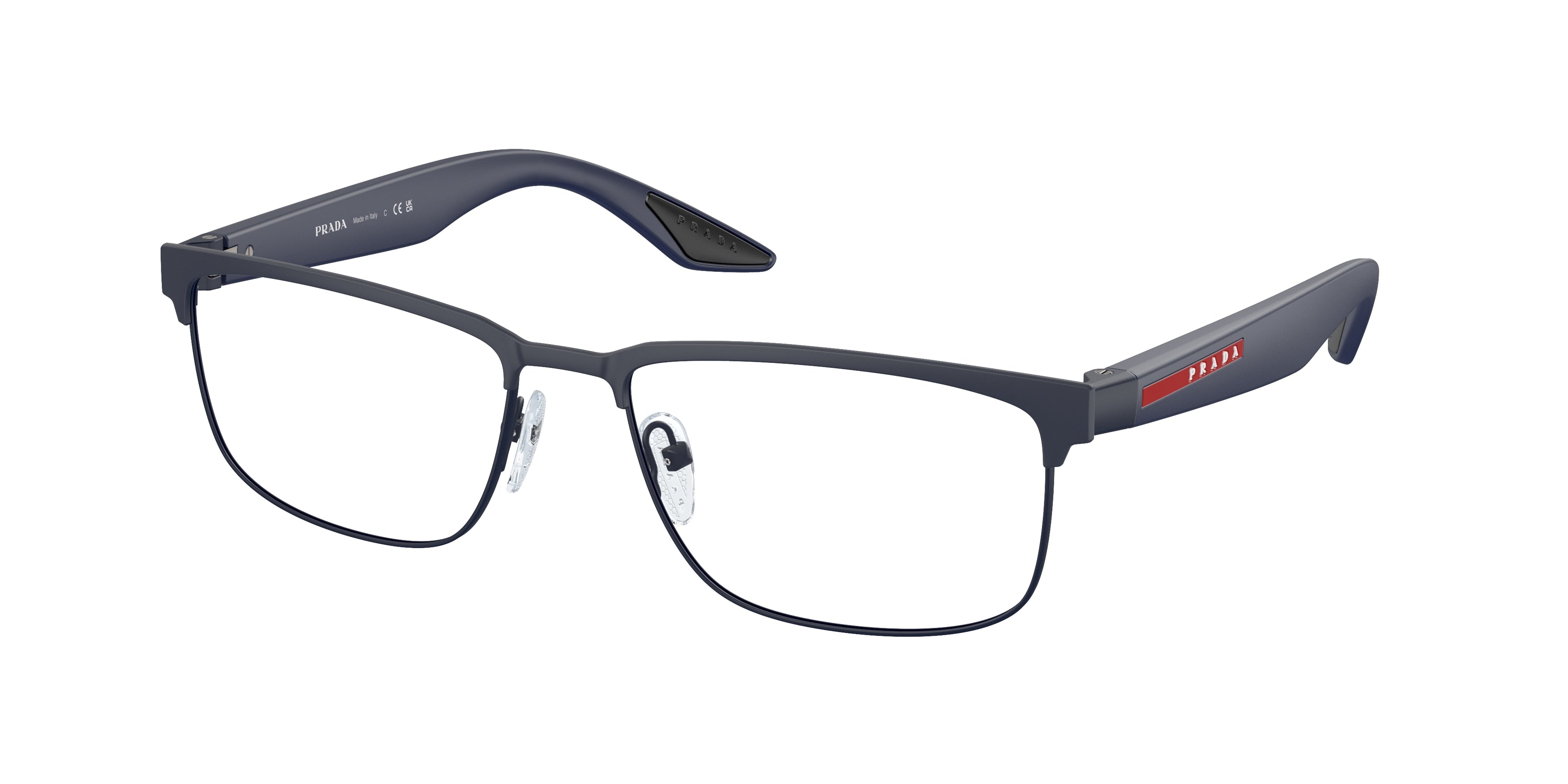 Prada Linea Rossa PS51PV Rectangle Eyeglasses  UR71O1-Blue Rubber 56-145-17 - Color Map Blue