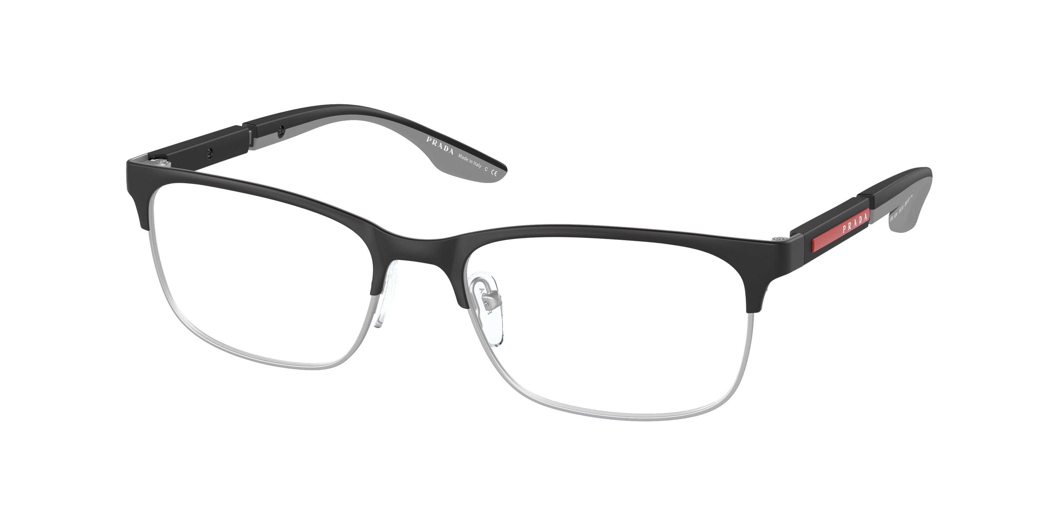 Prada Linea Rossa PS52NV Pillow Eyeglasses  08P1O1-Matte Black/Silver Rubber 54-145-18 - Color Map Black