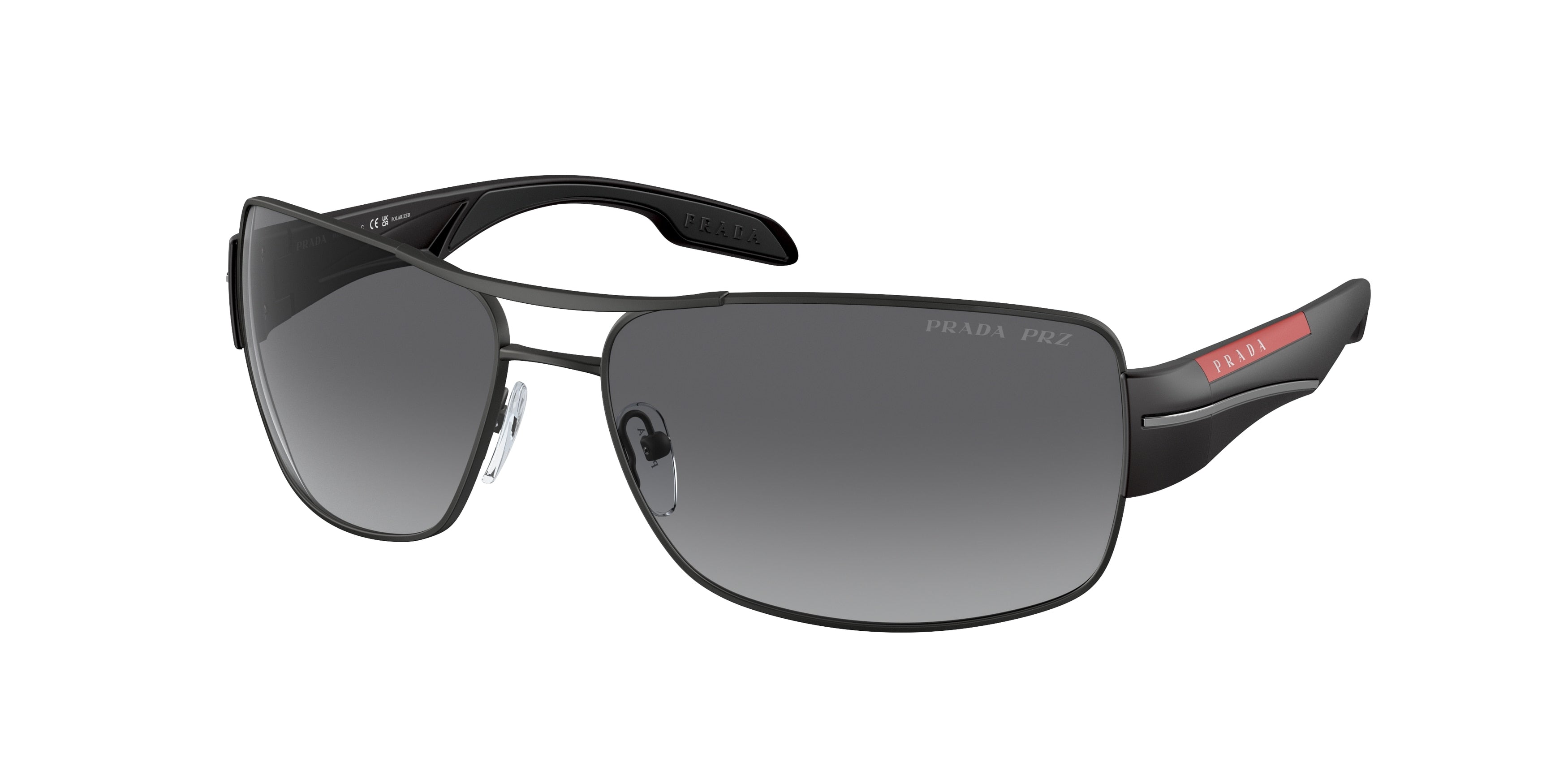 Prada Linea Rossa PS53NS Rectangle Sunglasses  DG05W1-Black Rubber 65-130-16 - Color Map Black