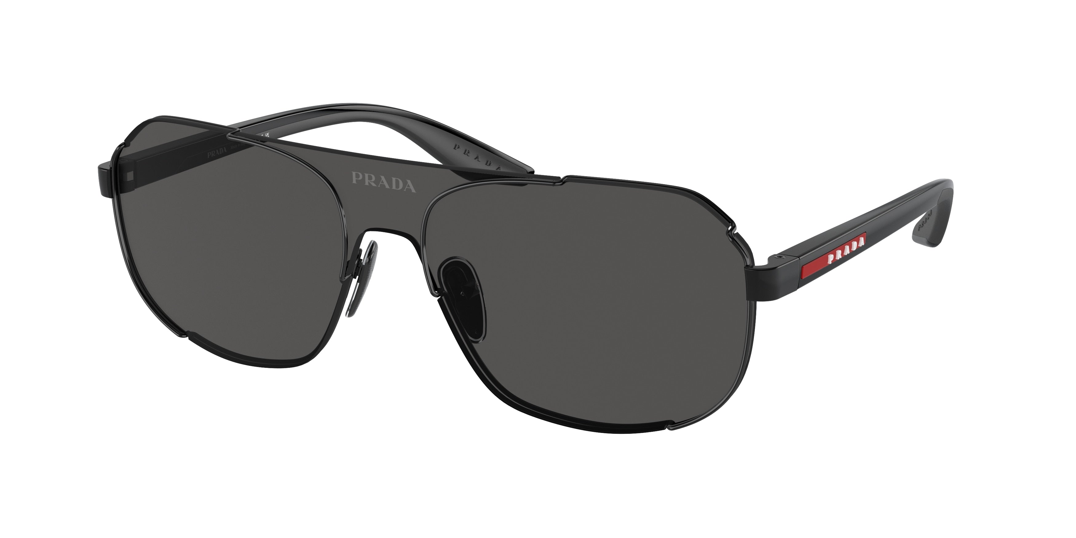 Prada Linea Rossa PS53YS Rectangle Sunglasses  1AB06F-Black 0-145-140 - Color Map Black