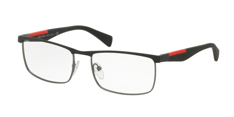 Prada Linea Rossa PS54FV Rectangle Eyeglasses  QFP1O1-BLACK/STEEL RUBBER 55-17-140 - Color Map black