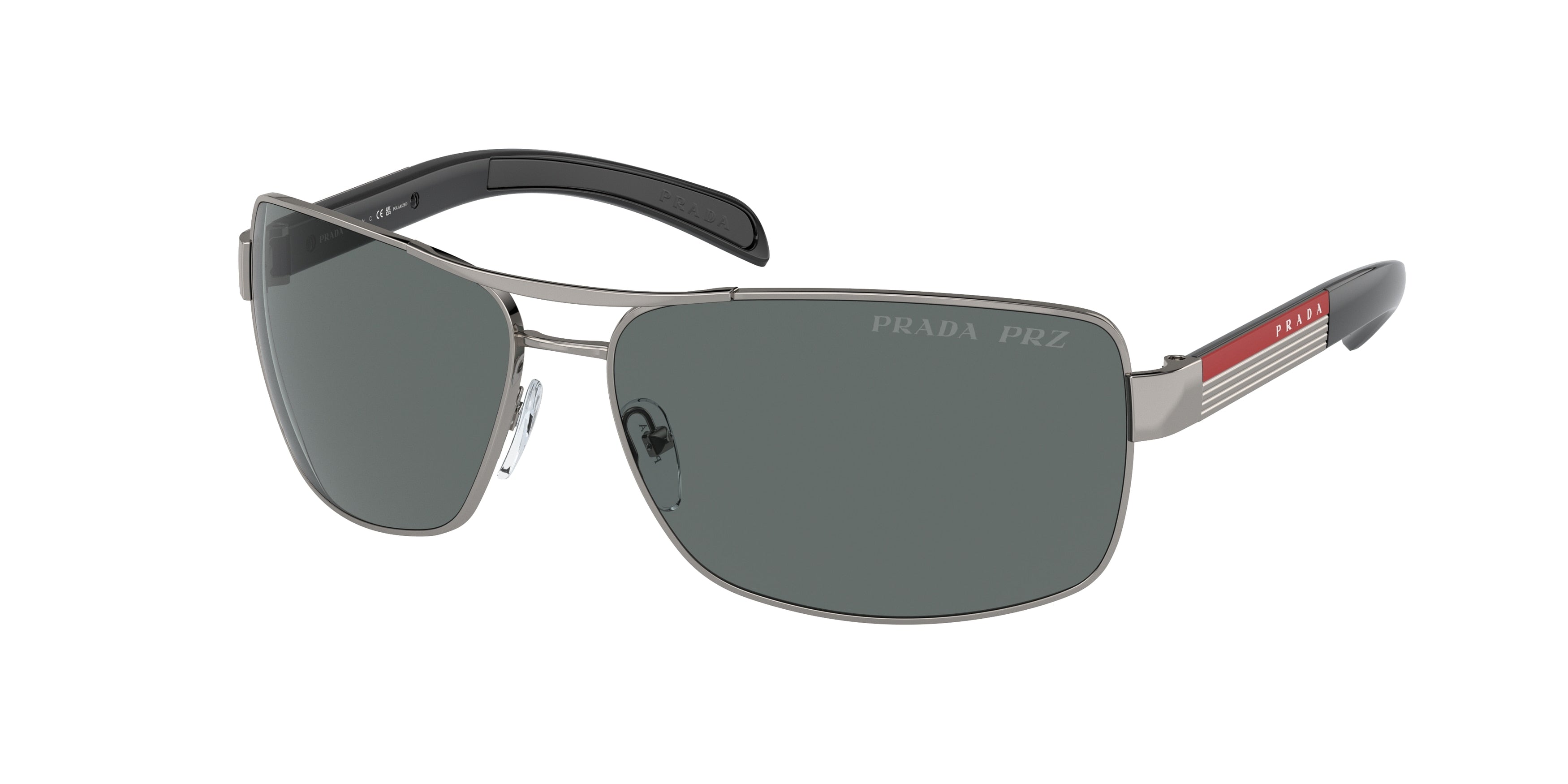 Prada Linea Rossa PS54IS Rectangle Sunglasses  5AV5Z1-Gunmetal 65-125-14 - Color Map Grey