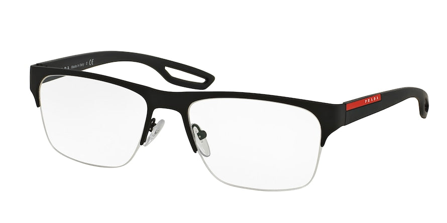 Prada Linea Rossa ACTIVE PS55FV Rectangle Eyeglasses  DG01O1-BLACK RUBBER 56-18-140 - Color Map black