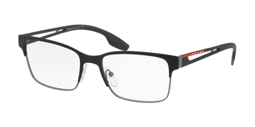 Prada Linea Rossa ACTIVE PS55IV Rectangle Eyeglasses  6BJ1O1-BLACK RUBBER/GUNMET RUBBER 55-18-145 - Color Map black