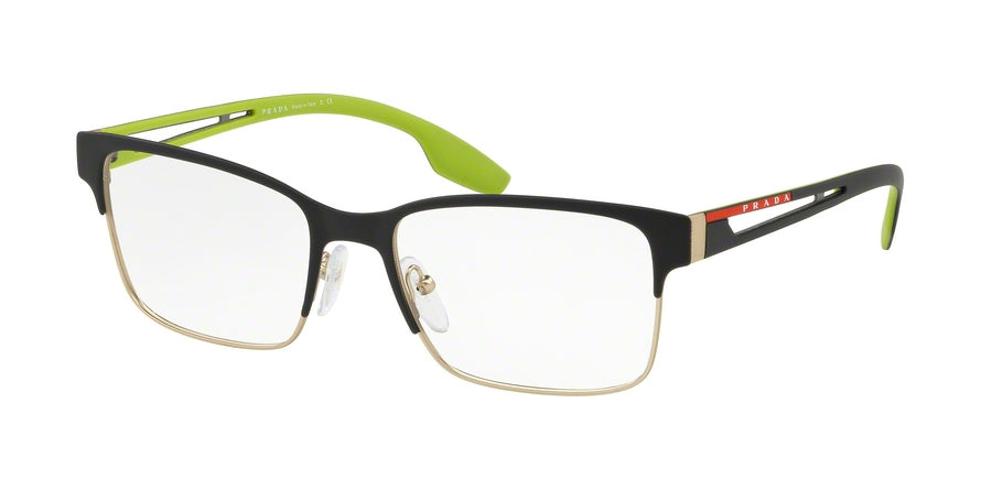 Prada Linea Rossa PS55IV Rectangle Eyeglasses  BEO1O1-BLACK RUBBER/PALE GOLD RUBBER 55-18-145 - Color Map black