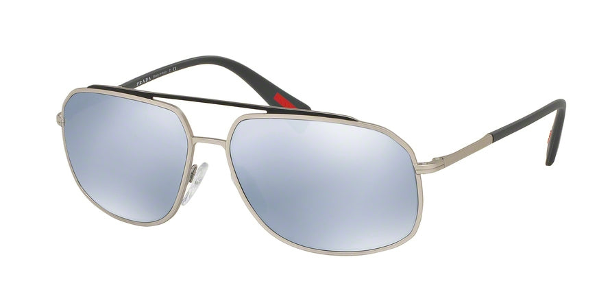 Prada Linea Rossa PS56RS Rectangle Sunglasses  QFP5Q0-GREY/STEEL RUBBER 60-14-140 - Color Map silver