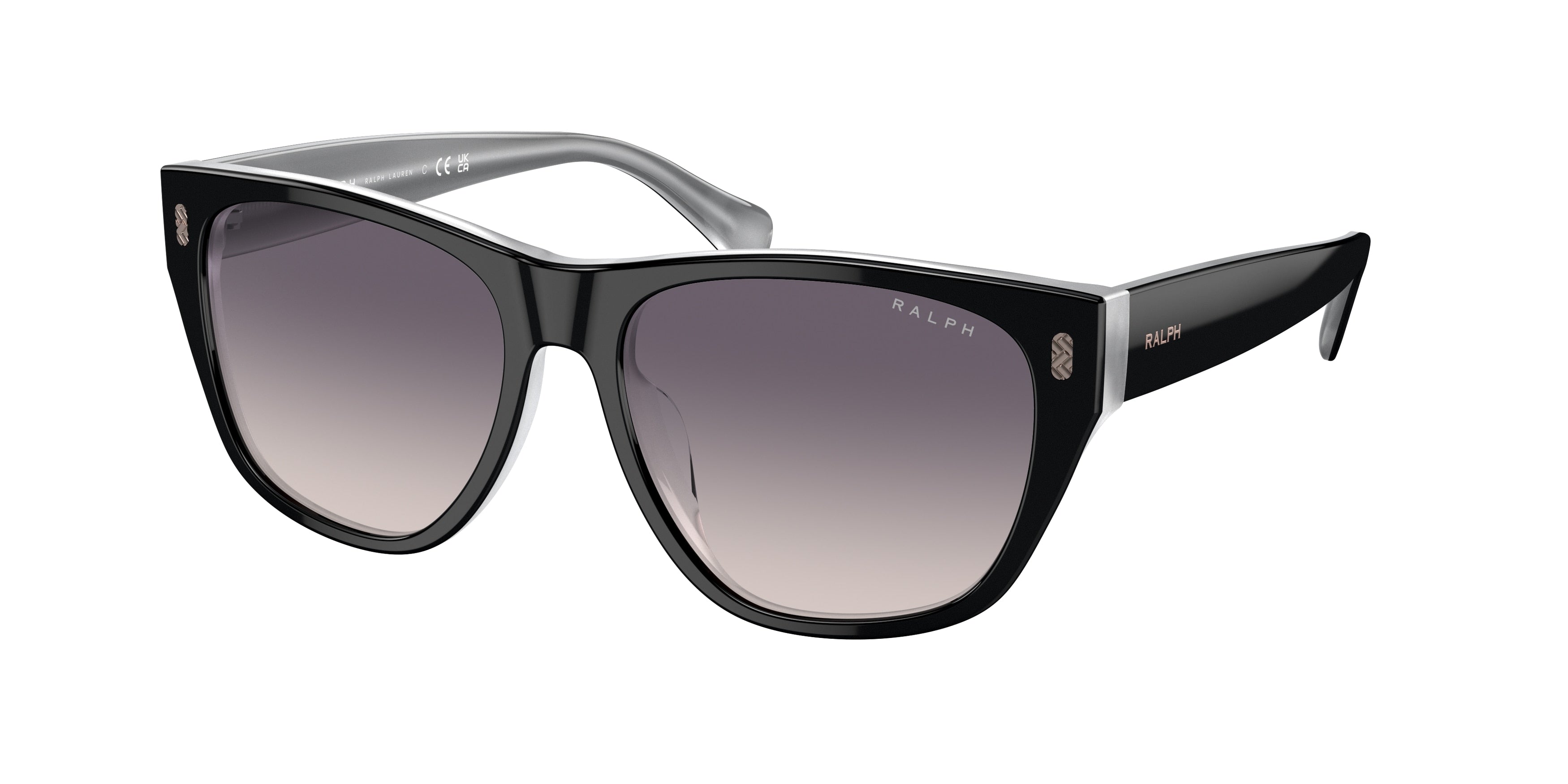 Ralph RA5303U Irregular Sunglasses  606636-Shiny Black On Opal Grey 55-145-16 - Color Map Black