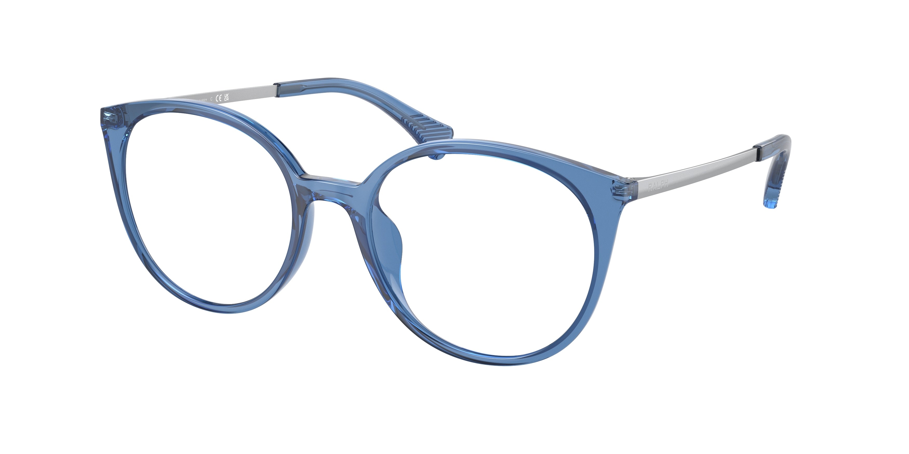 Ralph RA7145U Round Eyeglasses  6040-Shiny Transparent Blue 53-145-18 - Color Map Blue