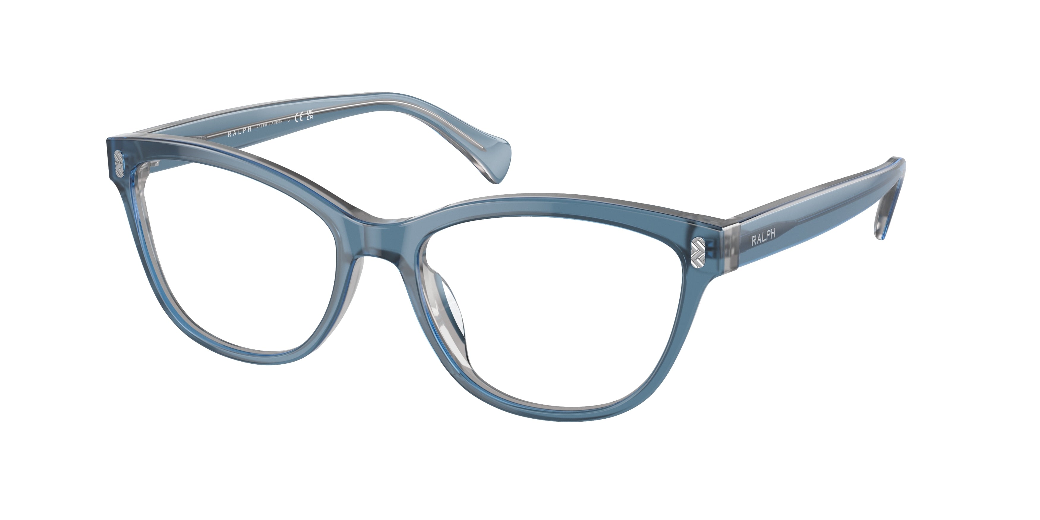 Ralph RA7152U Oval Eyeglasses  6068-Transparent Blue On Light Grey 54-145-17 - Color Map Blue