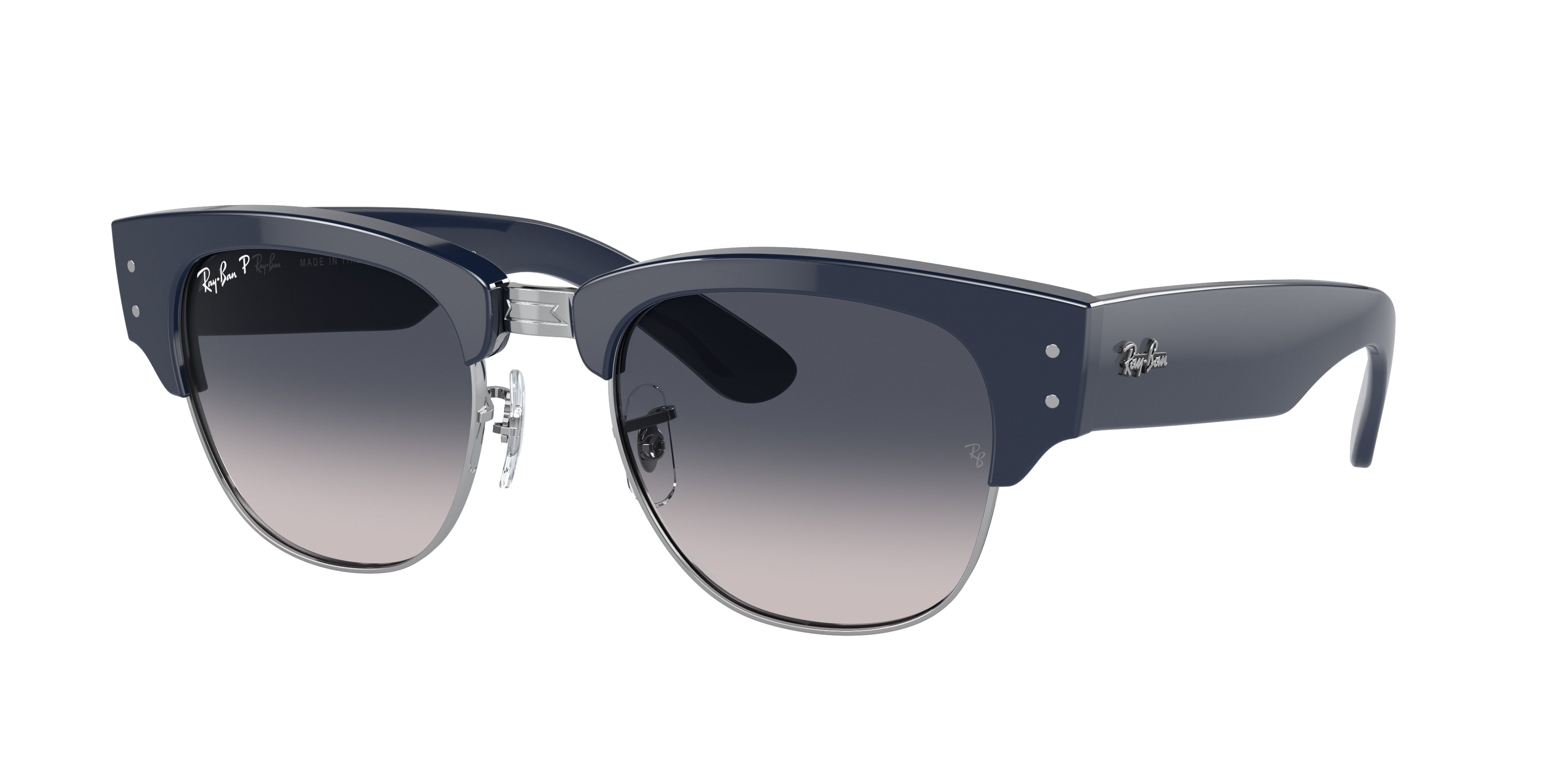 Ray-Ban MEGA CLUBMASTER RB0316S Square Sunglasses  136678-Blue On Silver 52-145-21 - Color Map Blue