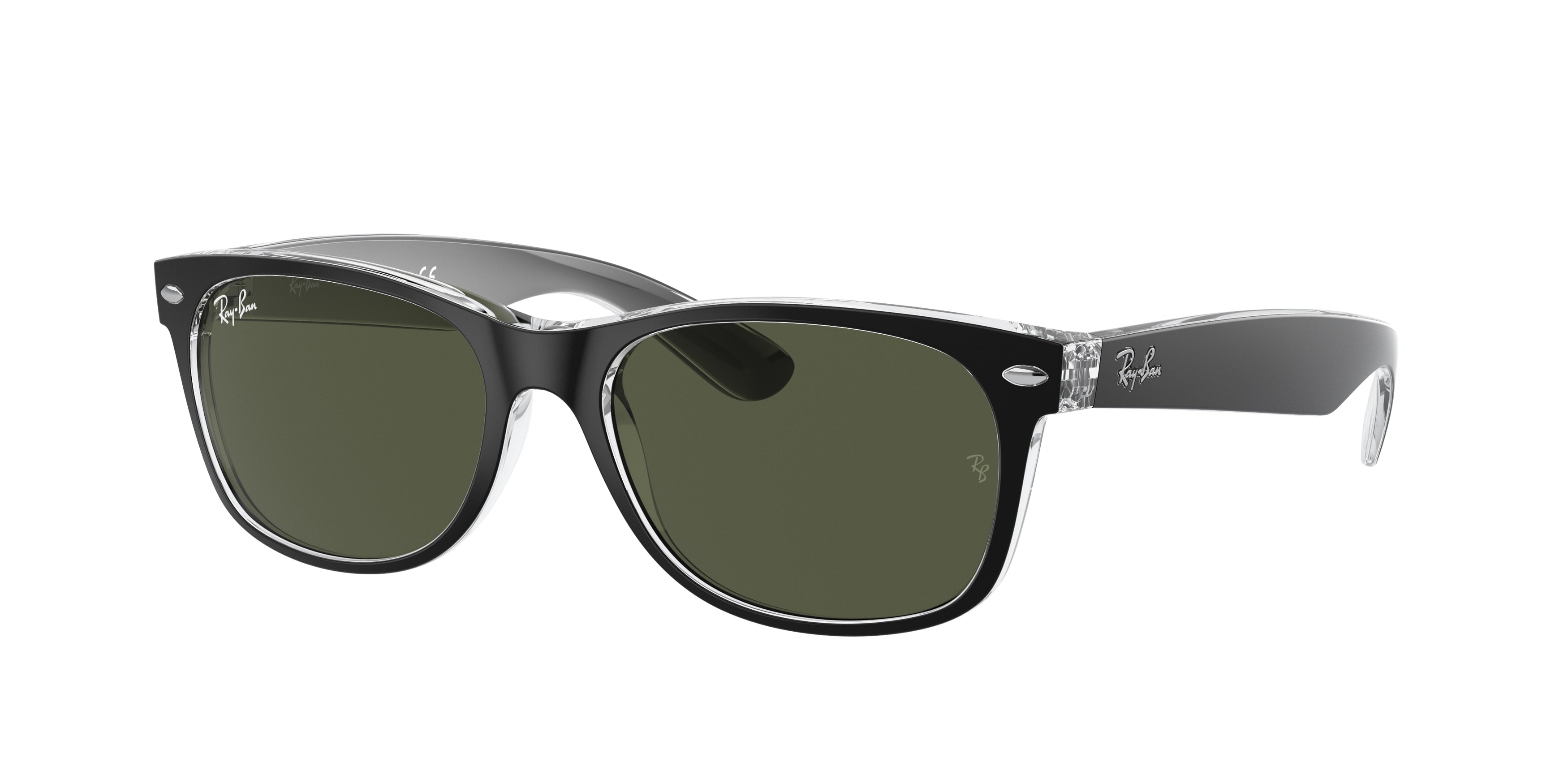 Ray-Ban NEW WAYFARER RB2132 Square Sunglasses  6052-Black On Transparent 57-145-18 - Color Map Black