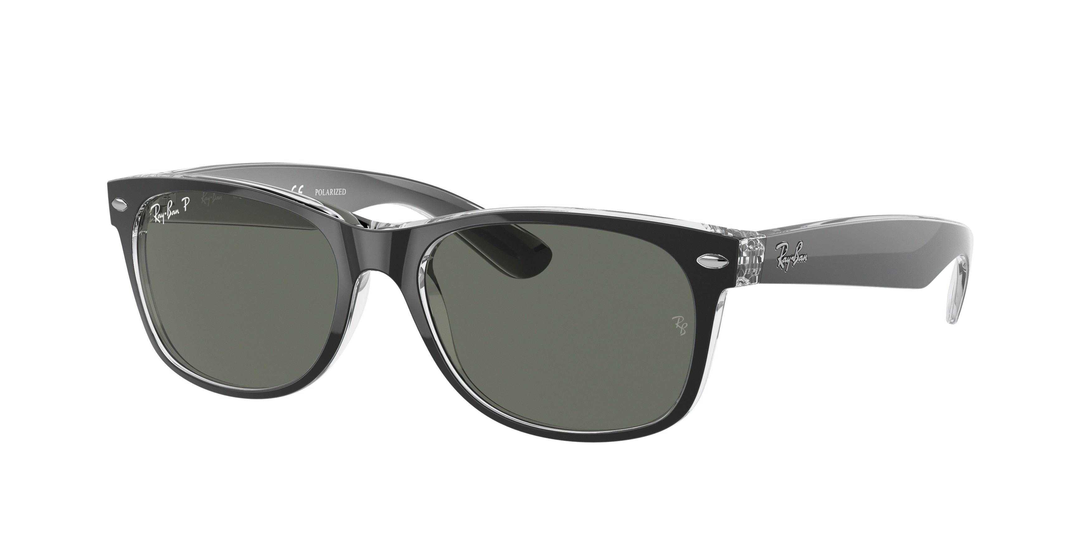 Ray-Ban NEW WAYFARER RB2132 Square Sunglasses  605258-Black On Transparent 54-145-18 - Color Map Black
