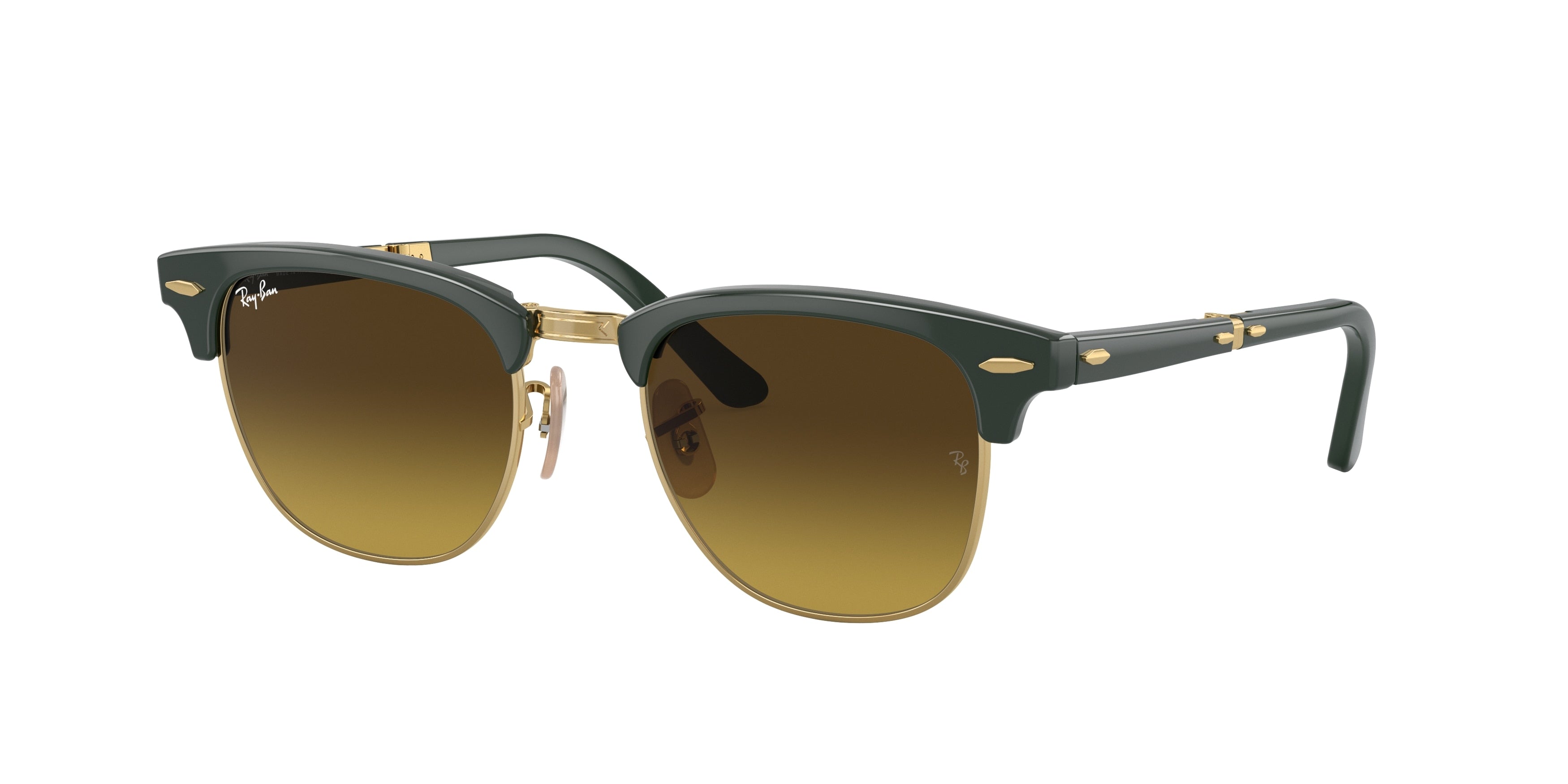 Ray-Ban CLUBMASTER FOLDING RB2176 Square Sunglasses  136885-Green On Gold 50-145-21 - Color Map Green