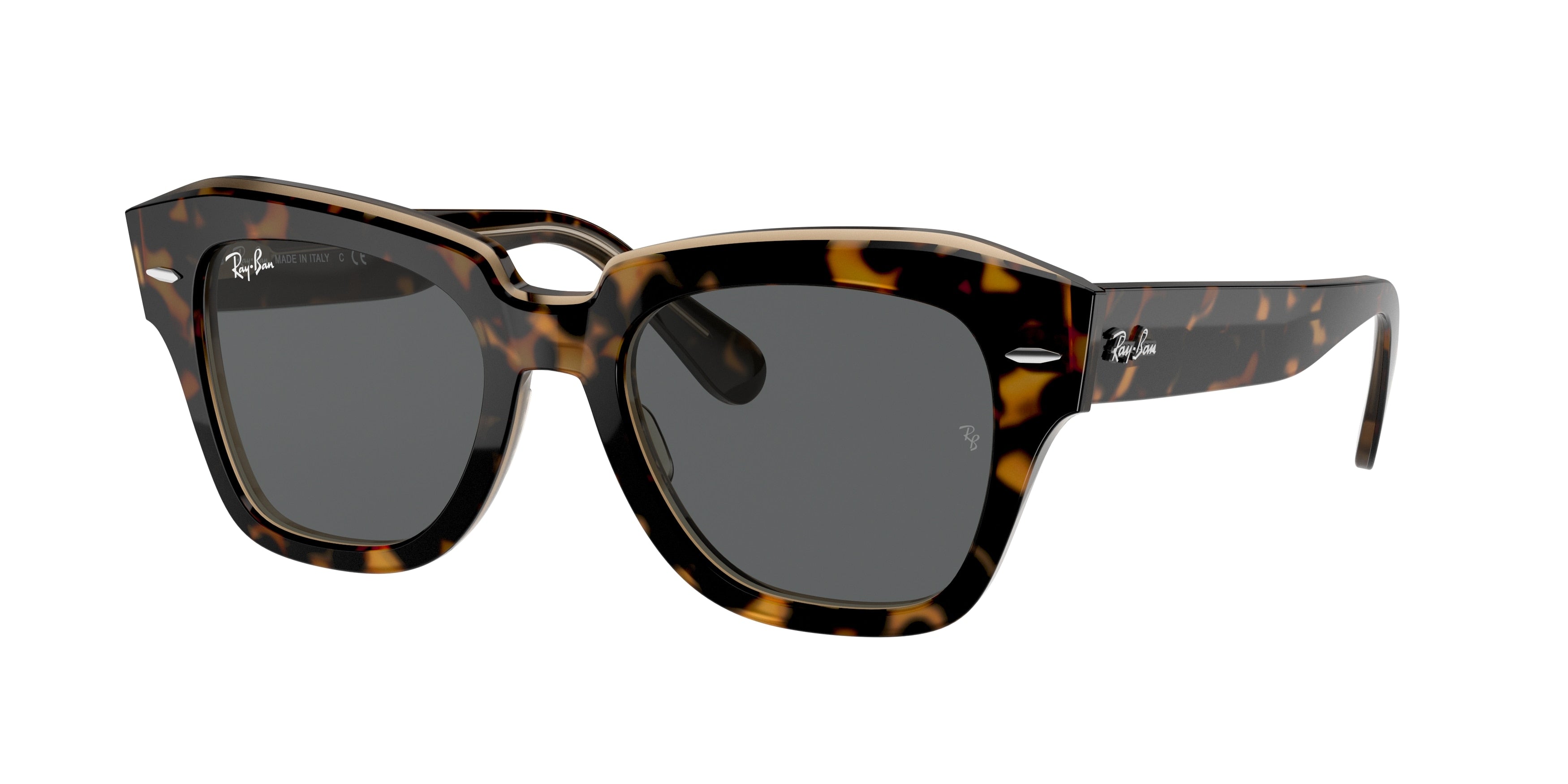 Ray-Ban STATE STREET RB2186 Square Sunglasses  1292B1-Havana On Transparent Brown 52-145-20 - Color Map Gold