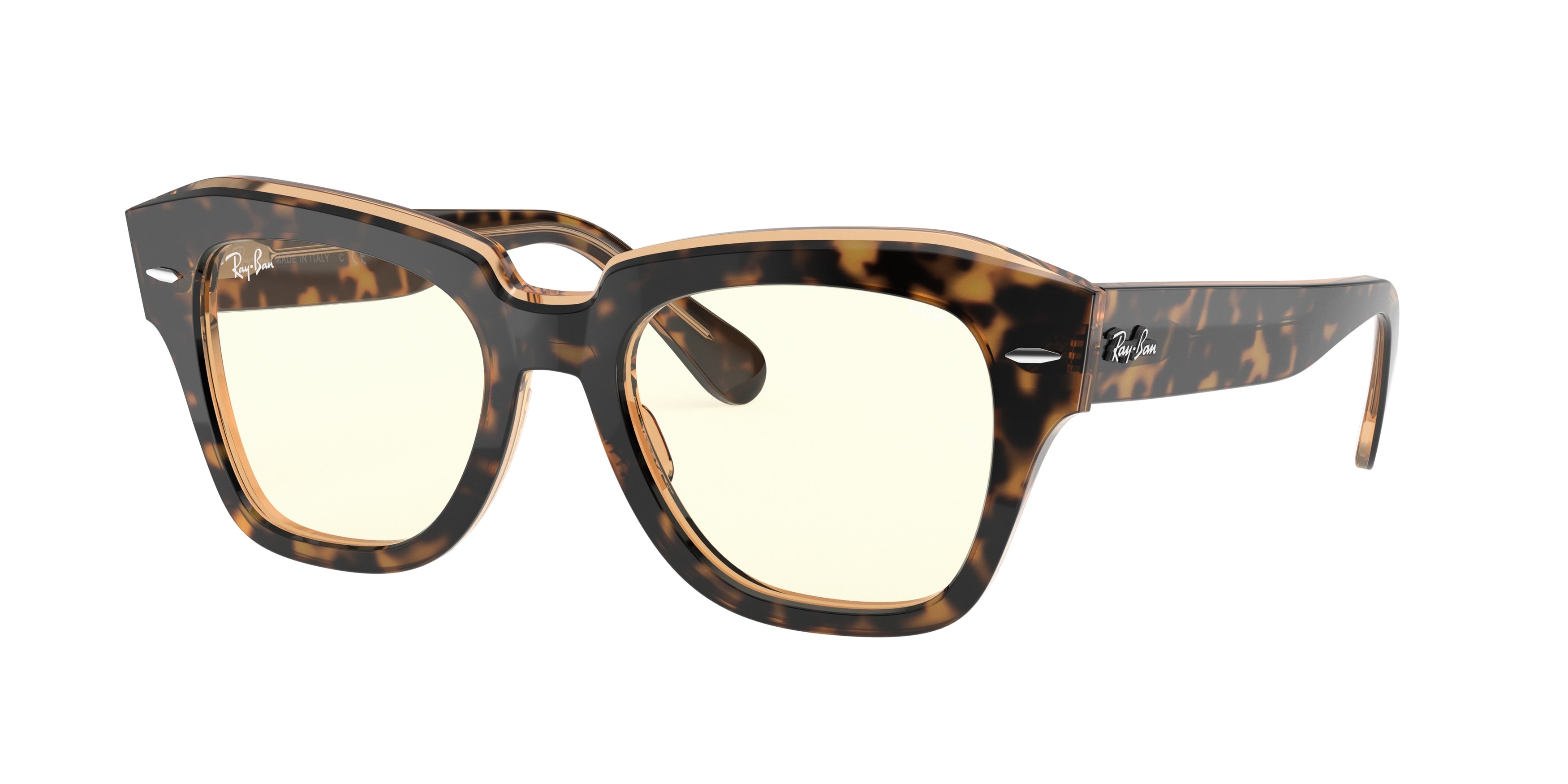Ray-Ban STATE STREET RB2186 Square Sunglasses  1292BL-Havana On Transparent Brown 49-145-20 - Color Map Gold