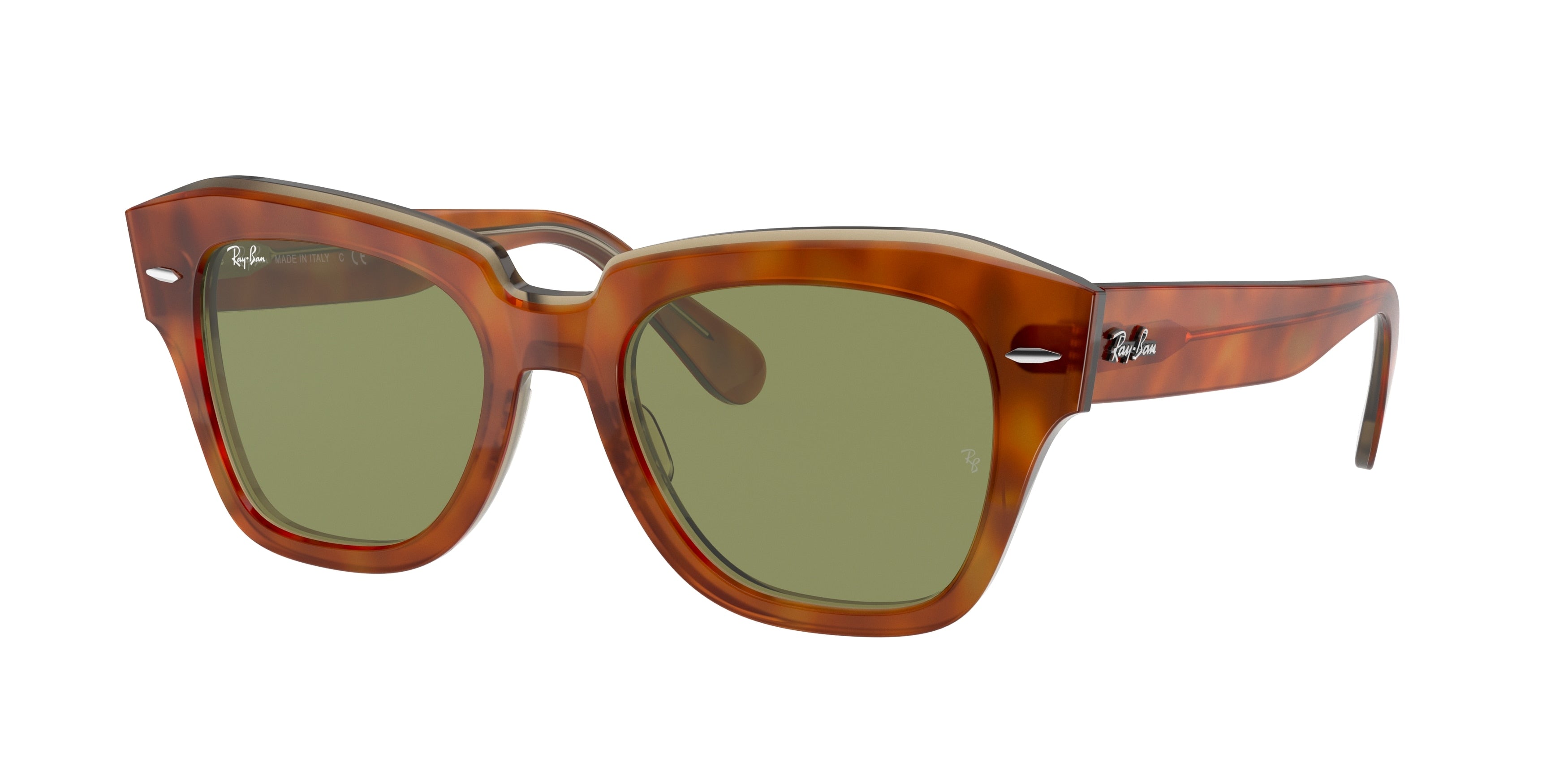 Ray-Ban STATE STREET RB2186 Square Sunglasses  12934E-Havana On Transparent Beige 52-145-20 - Color Map Tortoise