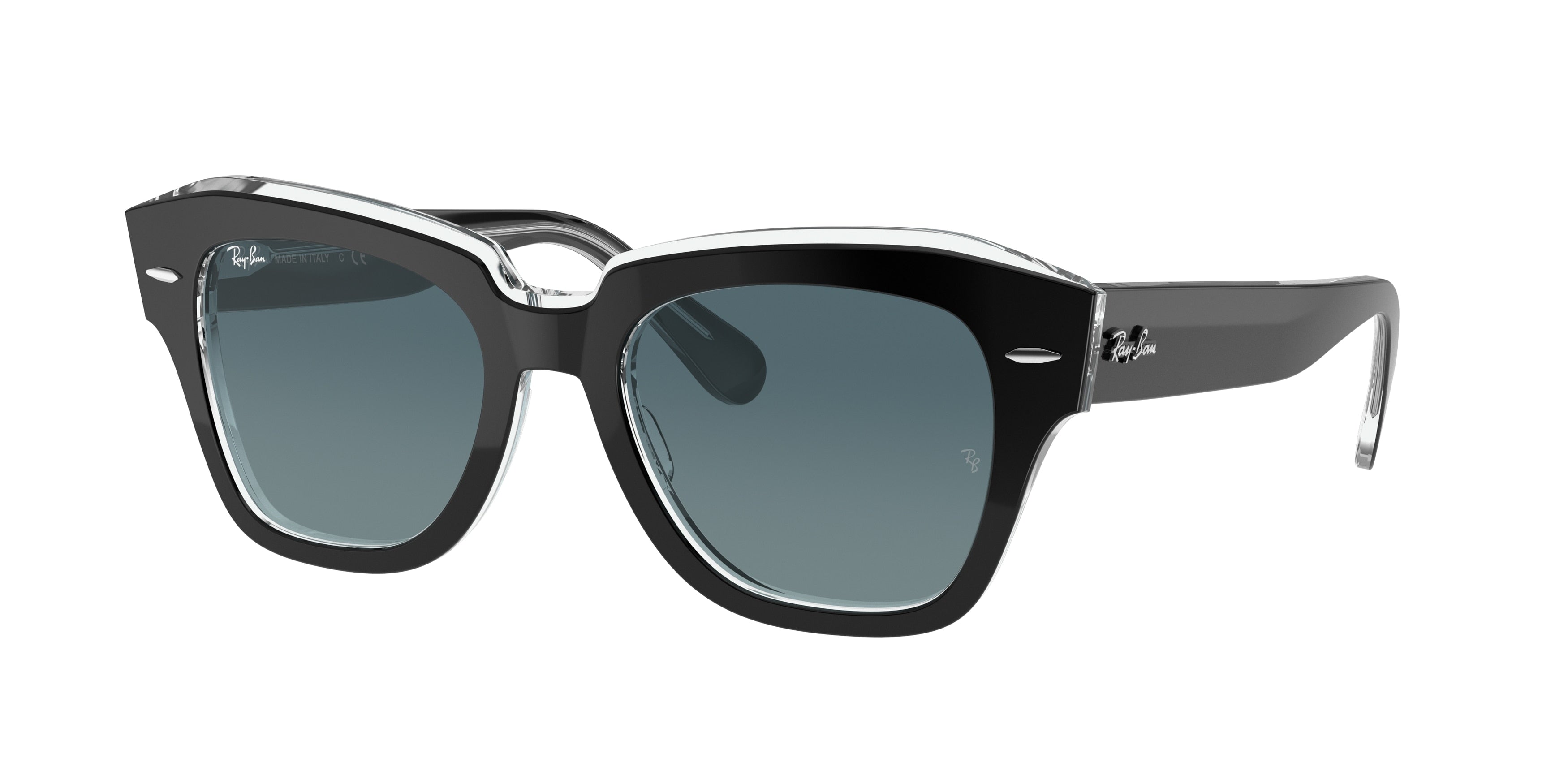 Ray-Ban STATE STREET RB2186 Square Sunglasses  12943M-Black On Transparent 52-145-20 - Color Map Black