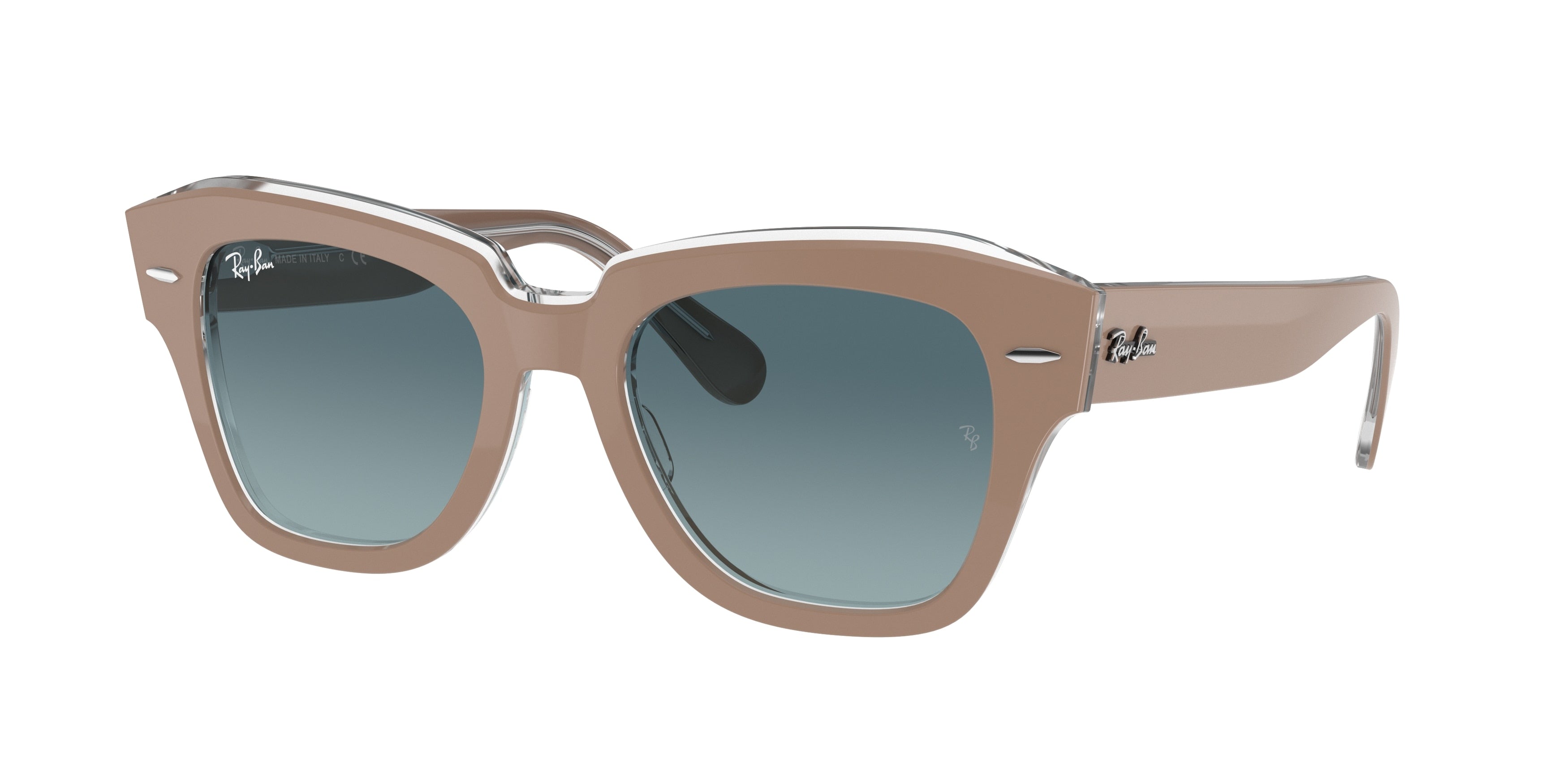 Ray-Ban STATE STREET RB2186 Square Sunglasses  12973M-Beige On Transparent 49-145-20 - Color Map Beige