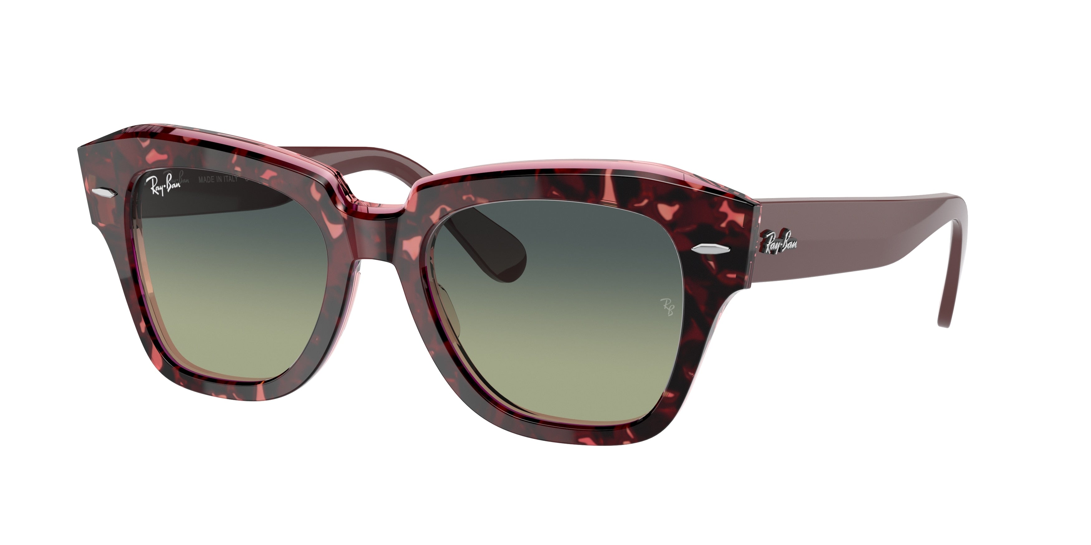 Ray-Ban STATE STREET RB2186 Square Sunglasses  1323BH-Havana On Transparent Purple 52-145-20 - Color Map Red