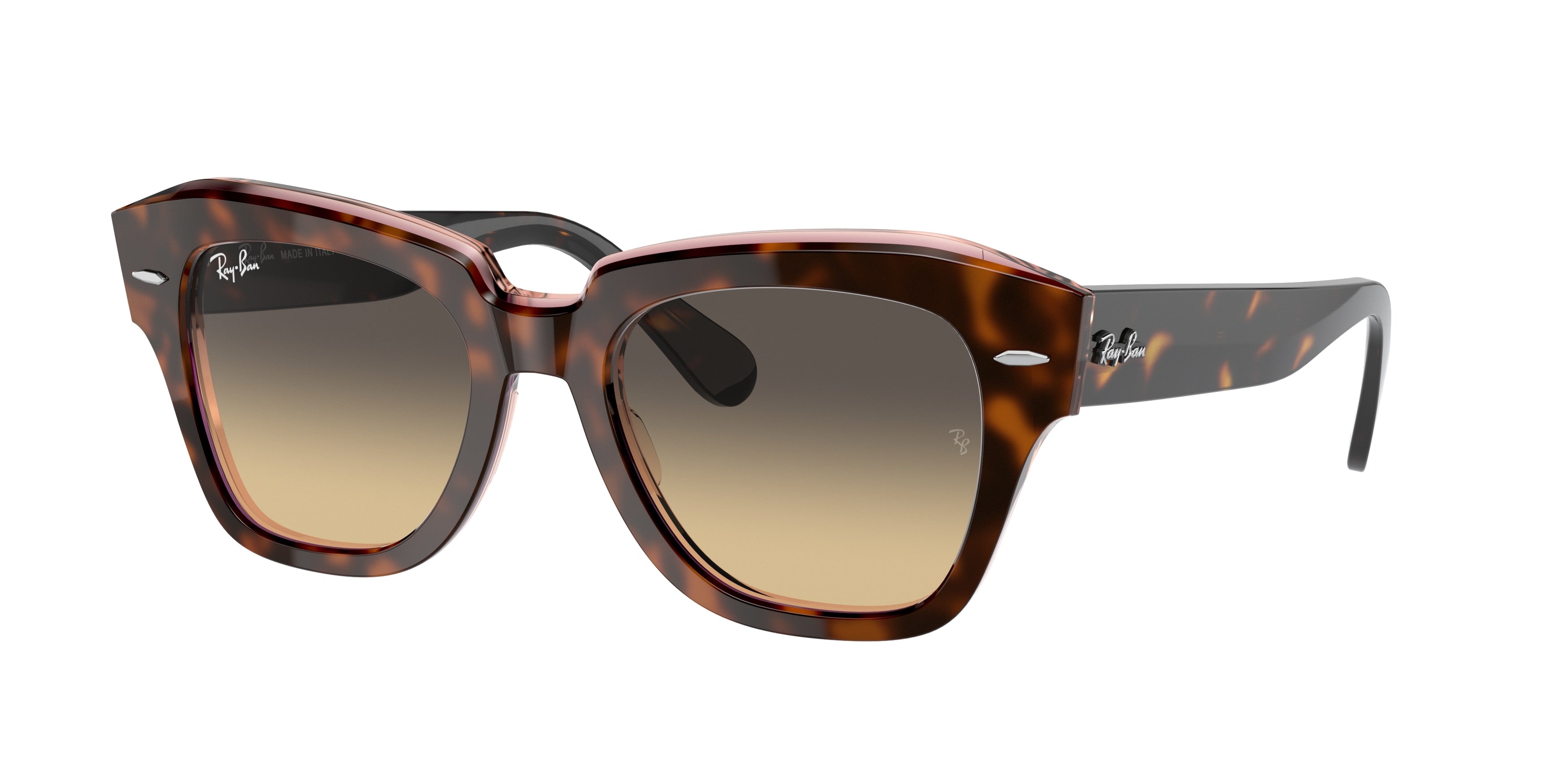 Ray-Ban STATE STREET RB2186 Square Sunglasses  1324BG-Havana On Transparent Pink 52-145-20 - Color Map Brown