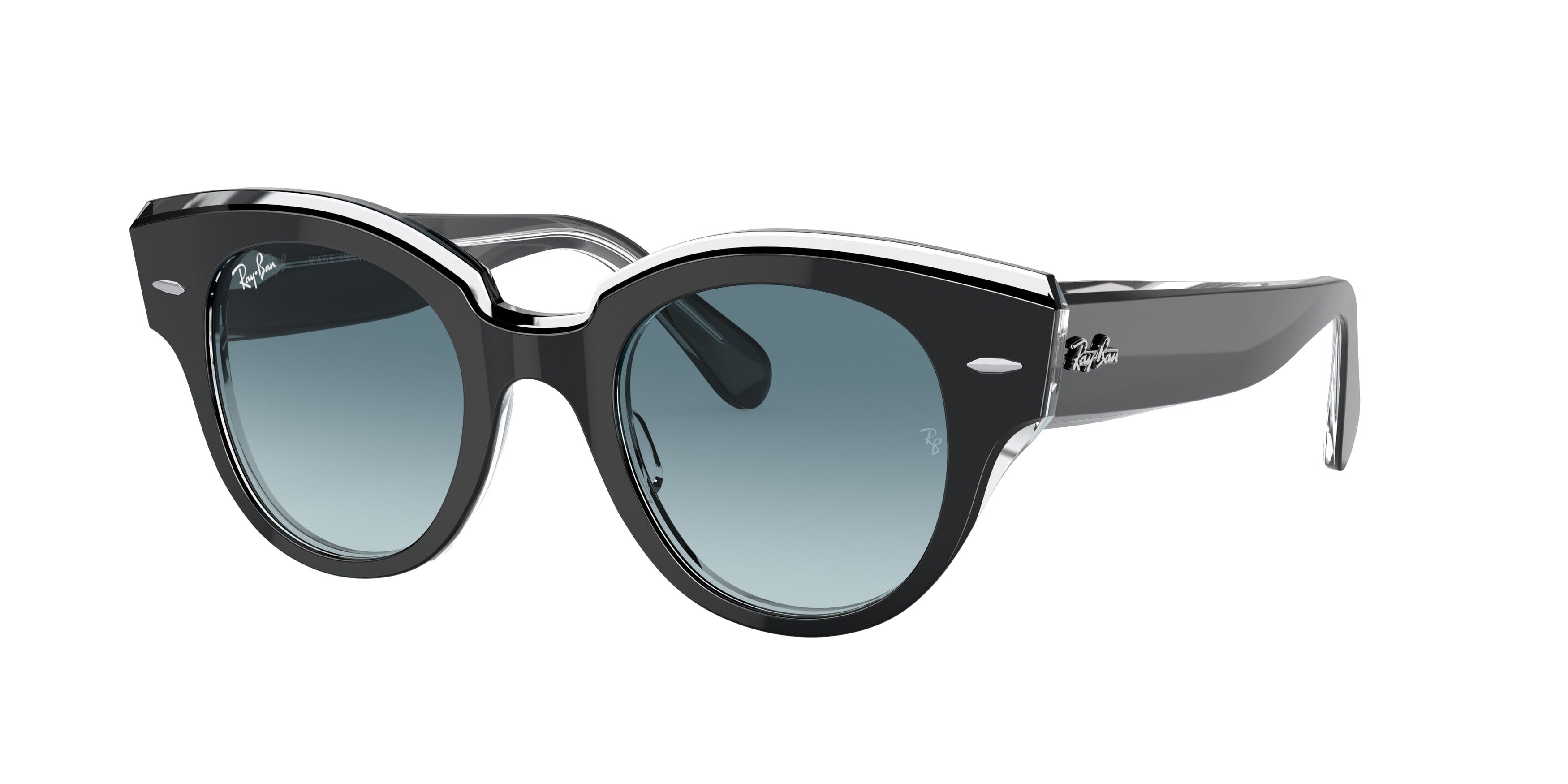 Ray-Ban ROUNDABOUT RB2192 Round Sunglasses  12943M-Black On Transparent 47-145-22 - Color Map Black