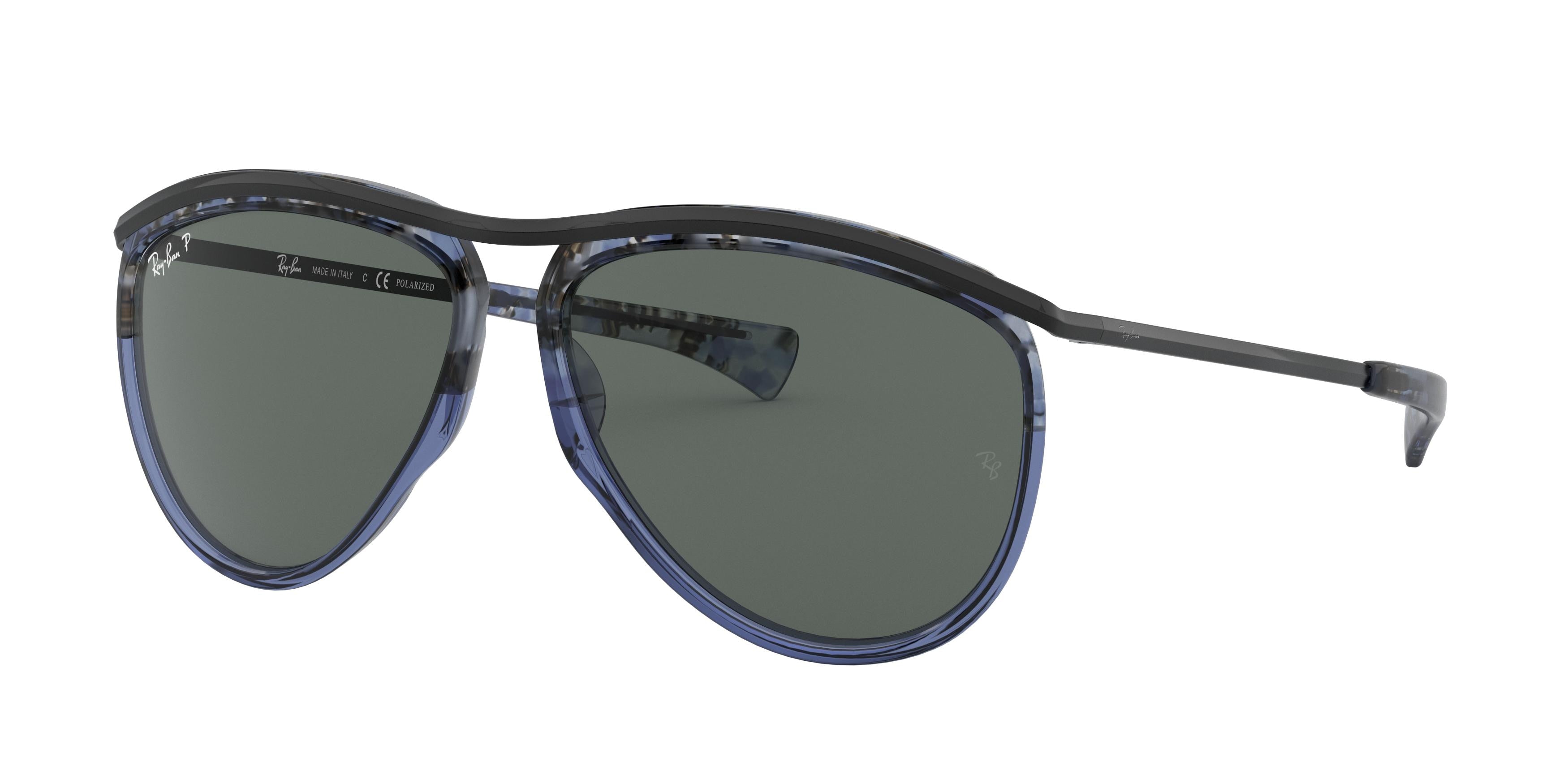 Ray-Ban OLYMPIAN AVIATOR RB2219 Pilot Sunglasses  128802-Blue Gradient Havana 59-140-13 - Color Map Blue