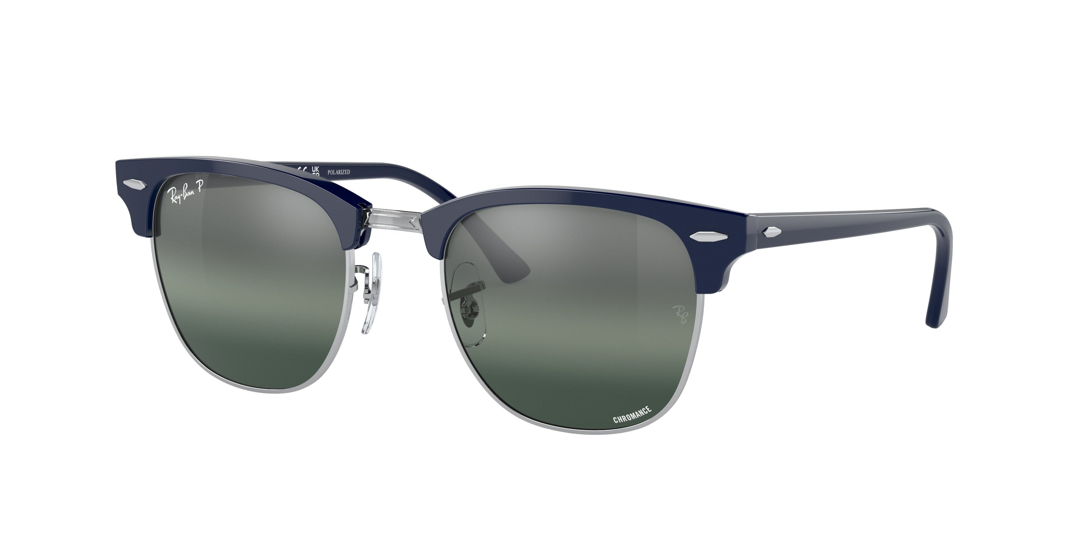 Ray-Ban CLUBMASTER LOW BRIDGE FIT RB3016F Square Sunglasses  1366G6-Blue On Silver 55-145-19 - Color Map Blue