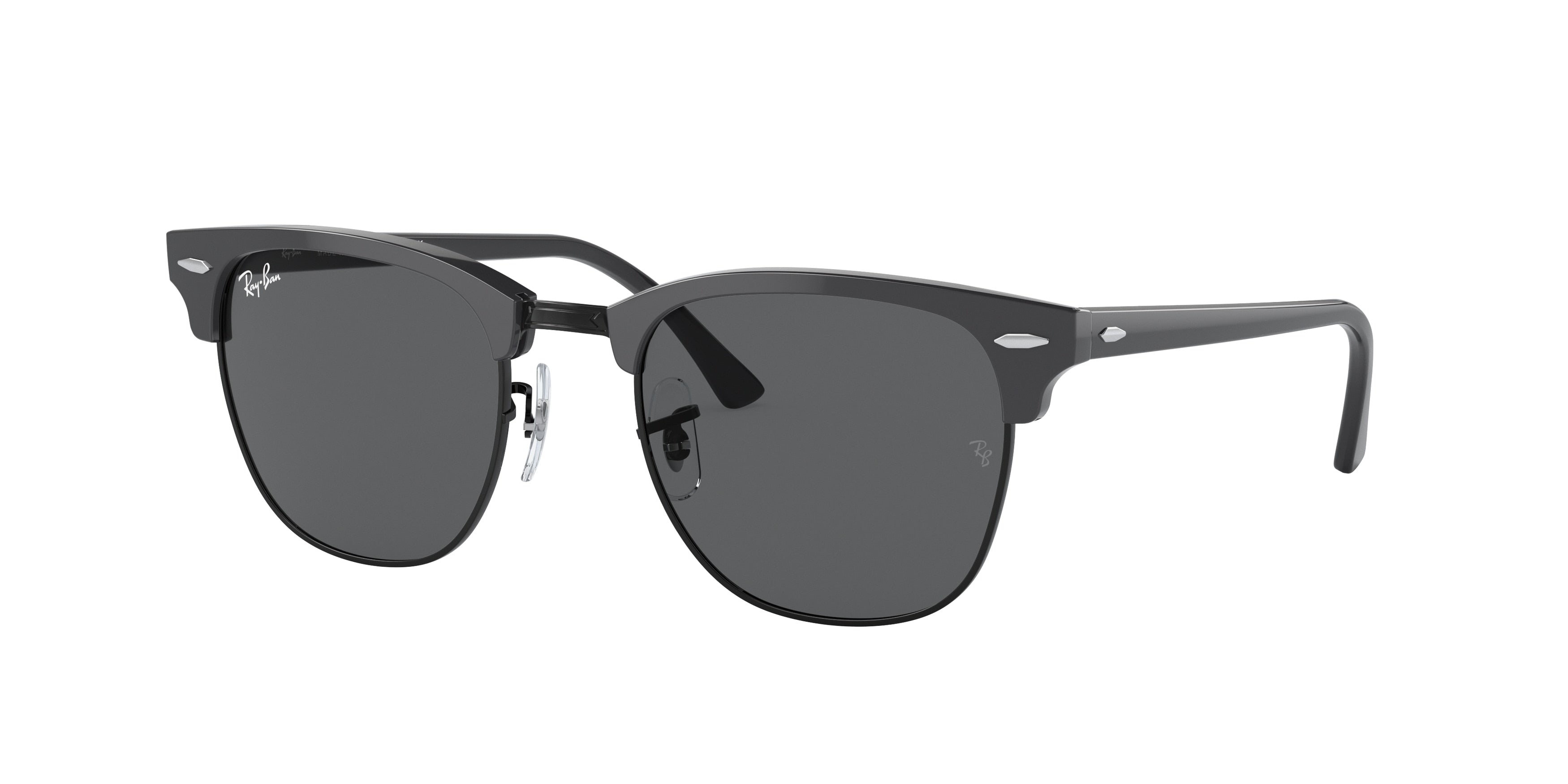 Ray-Ban CLUBMASTER LOW BRIDGE FIT RB3016F Square Sunglasses  1367B1-Grey On Black 55-145-19 - Color Map Grey