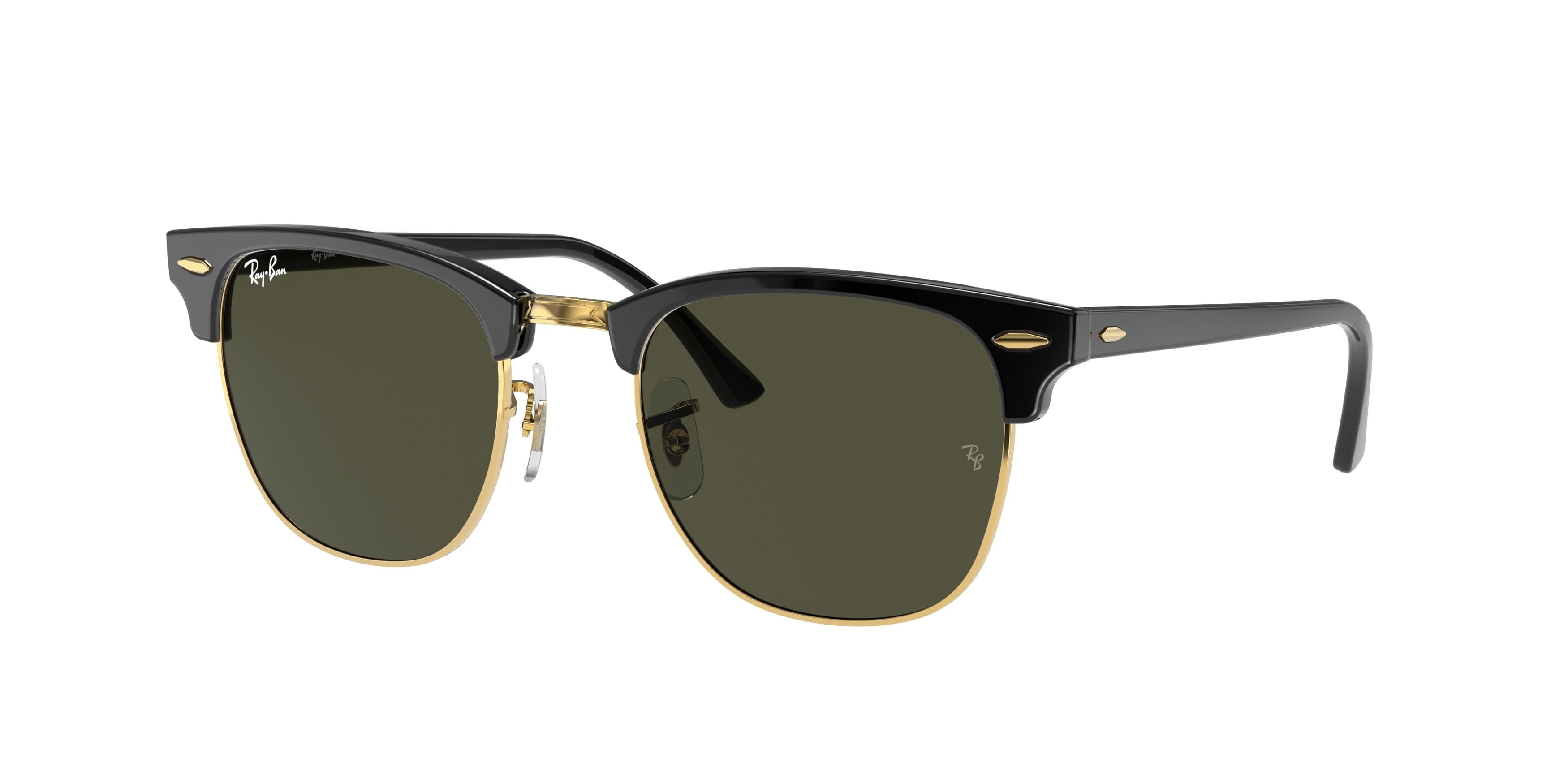 Ray-Ban CLUBMASTER LOW BRIDGE FIT RB3016F Square Sunglasses  W0365-Black On Gold 55-145-19 - Color Map Black