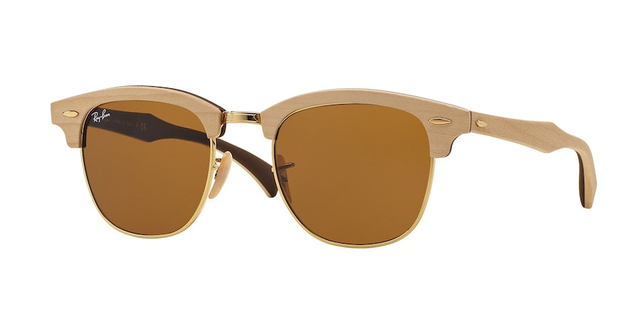 Ray-Ban CLUBMASTER WOOD RB3016M Square Sunglasses  1179-MAPLE RUBBER BROWN 51-21-145 - Color Map light brown